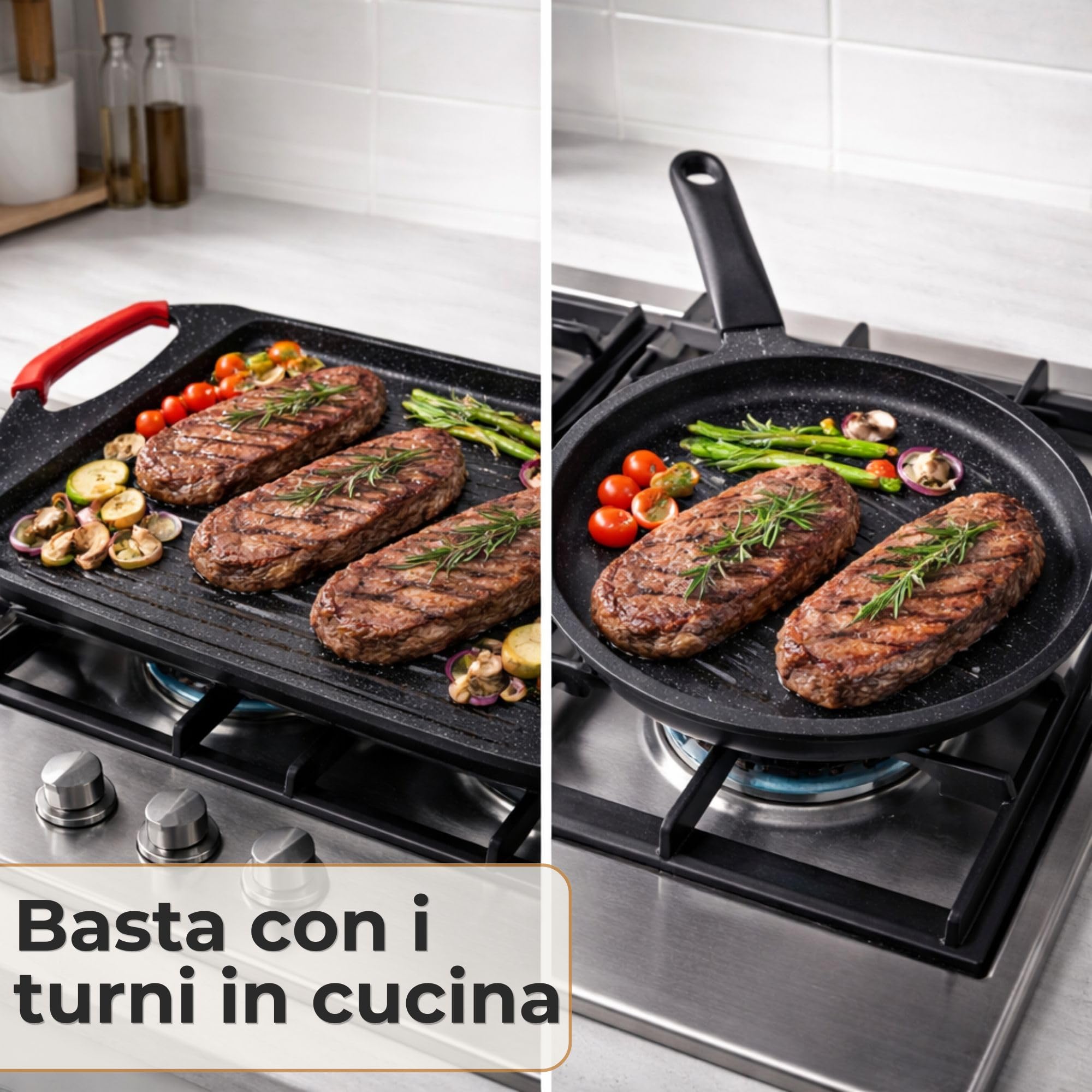 NAMAI - Bistecchiera Induzione Rettangolare, 45,5 CM x 27 CM | Rivestimento Antiaderente, Alluminio Pressofuso, Adatta In Lavastoviglie, Adatta a Tutti i Piani Cottura