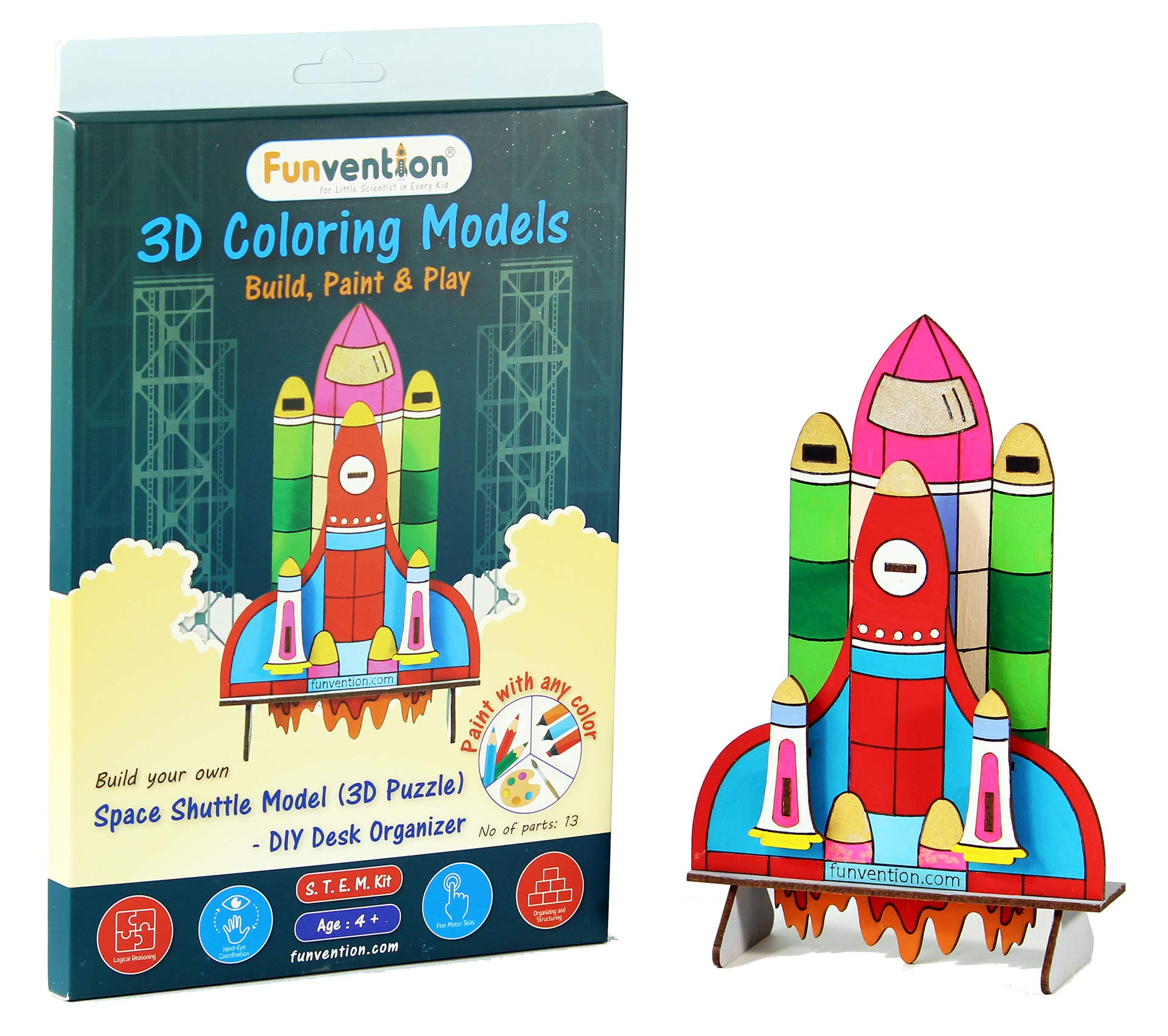 FunventionSpace Shuttle - 3D Coloring Model - Diy Desk Organizer Pen Stand - Stem Leanring 3D Puzzle Toy - Art - Birthday Return Gift,3D Mechanical Diy Toy Single Blue