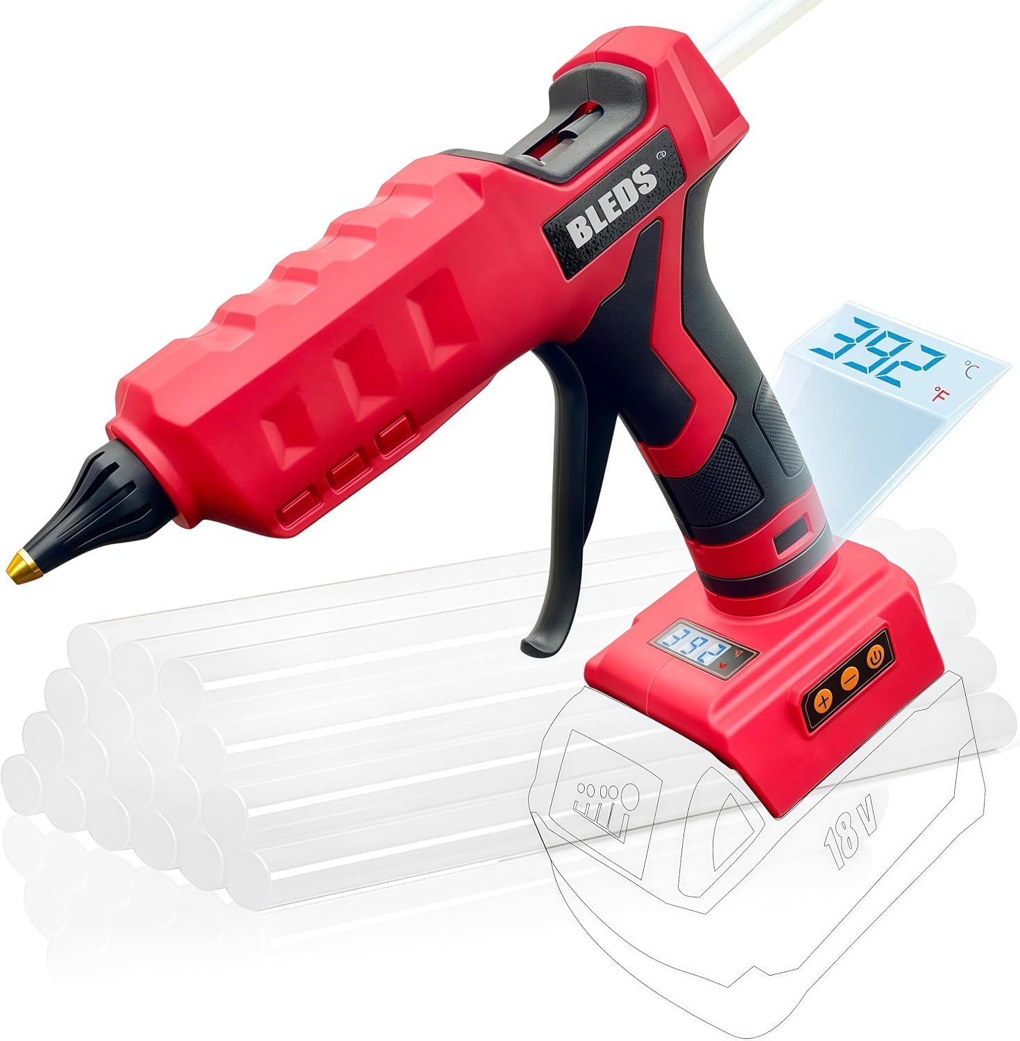 BLEDS 100W Cordless Glue Gun for Milwaukee 18V, LED Temp Adjust, Tool Only