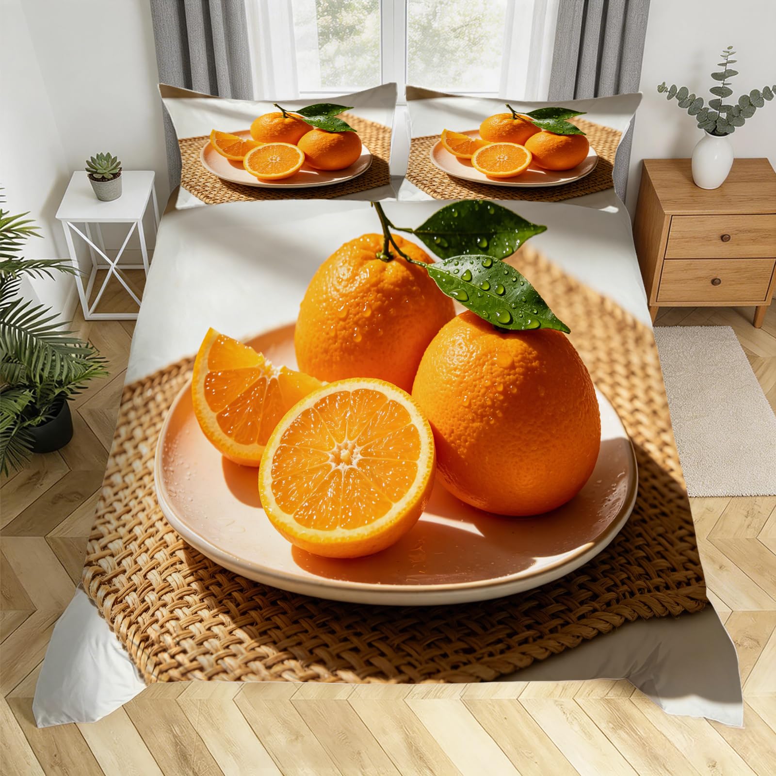 Housse de couette 140x200 oranges avec 2 taies d'oreiller 65x65 cm pour lit 1 place