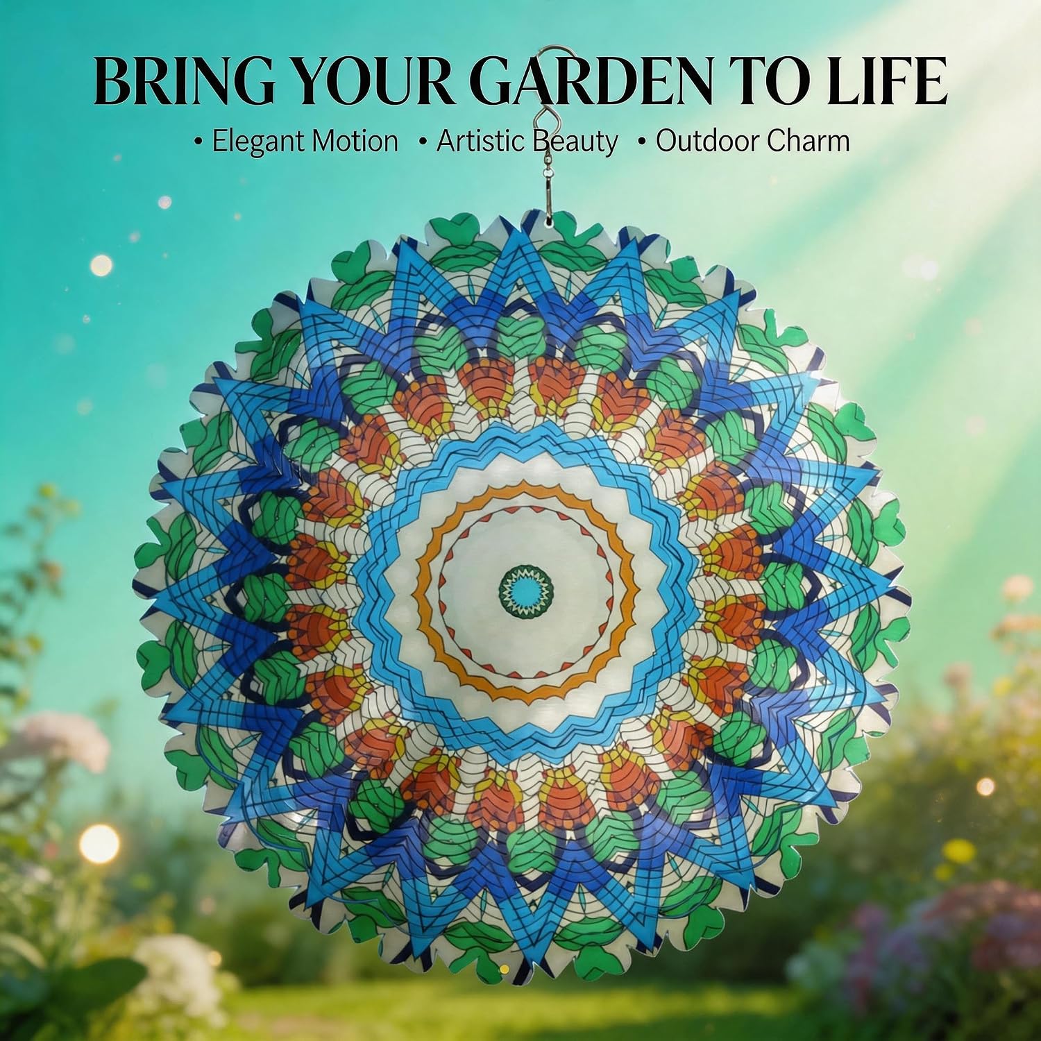 12 Inch Teal Mandala Wind Spinners for Yard and Garden