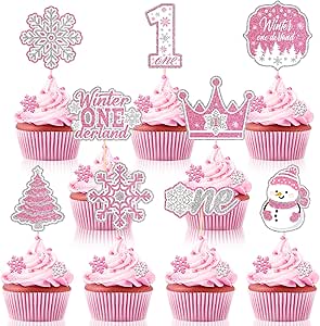 Winter Onederland 1st Birthday Decorations - Pink Snowflake Theme Party Supplies With Banner & Cake Topper