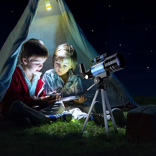 Miniatura 9 de AOMEKIE Telescopios para niños 2 oculares telescopios 150X para astronomía principiantes adultos con adaptador de teléfono inteligente filtro de