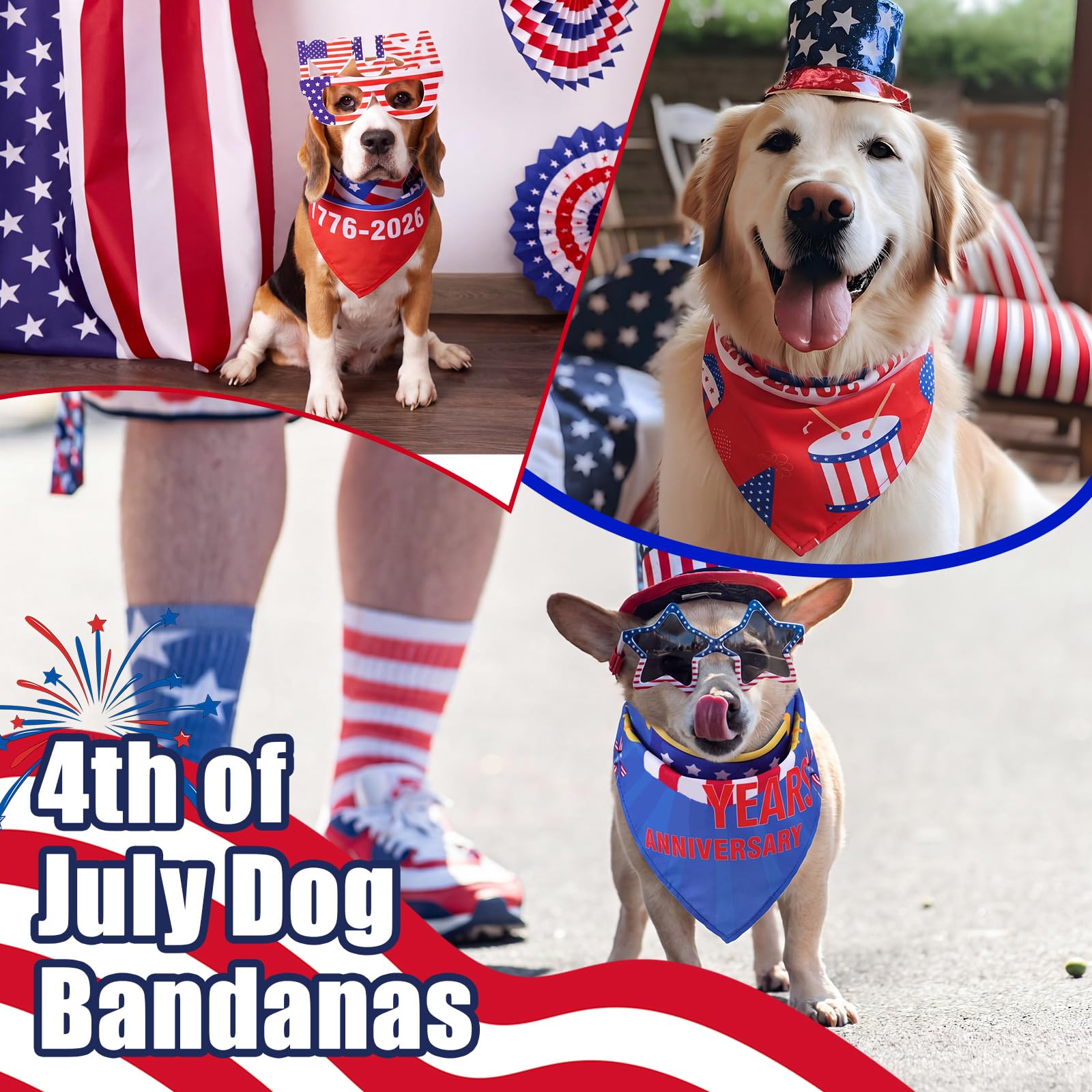 Huhumy Lot de 150 bandanas pour chien du 4 juillet - Bandanas patriotiques en vrac - Fête de l'indépendance - Bavoirs triangulaires pour chiens de taille moyenne et grande - 4 juillet - Festival
