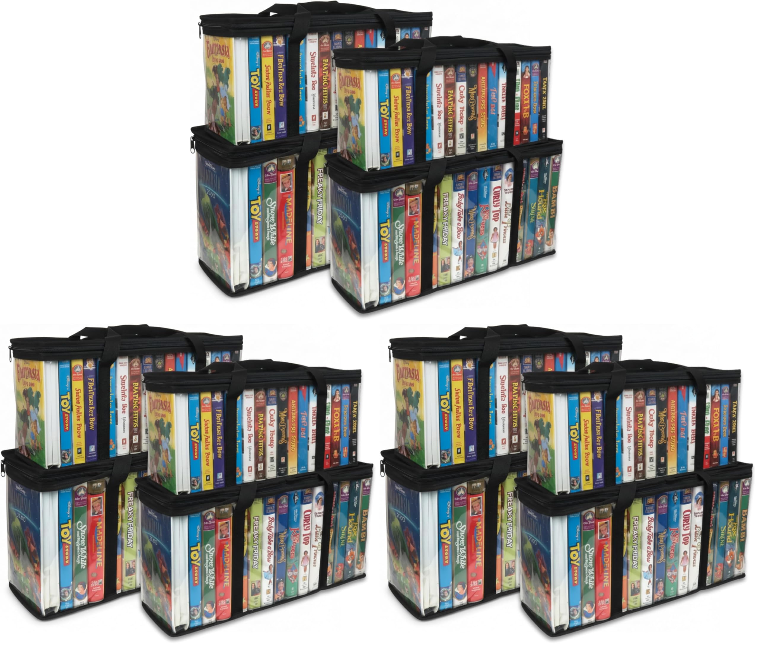 Evelots 12 Pack VHS Storage Bag-Movie Organizer-Video Tape-Handles-Hold 60-No Dust