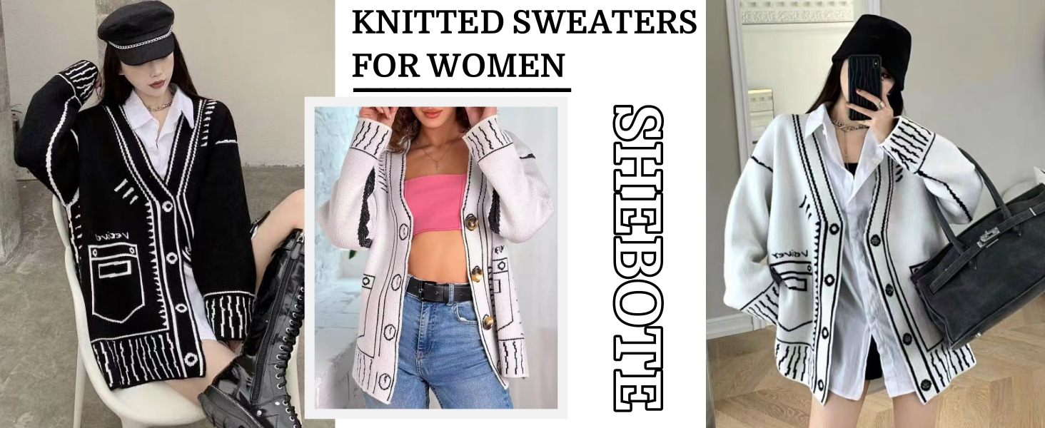 Shebote Women Print Graffiti Unique Cardigan Sweater Y2k Fake