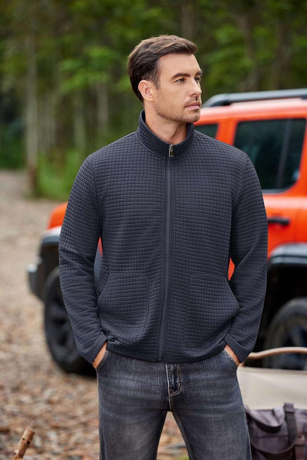 COOFANDY Men's Lightweight Varsity Jacket Casual Bomber Jackets Waffle Zip Up Sweatshirts with Pocket - Image 8