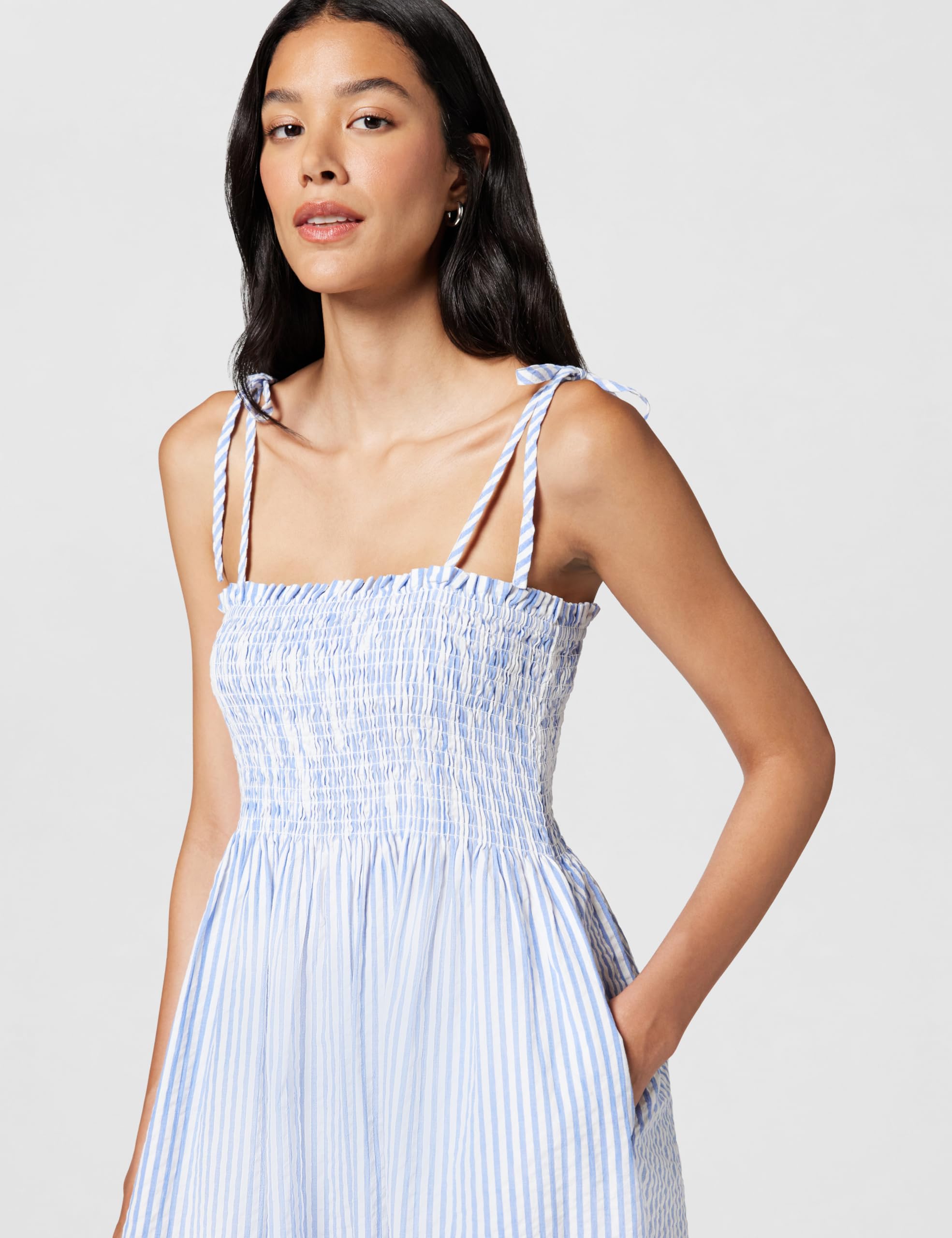 Tommy Hilfiger Swimshop Seersucker Smocked Drs Ww0ww50545 Abito Svasato Donna (Pacco da 1)