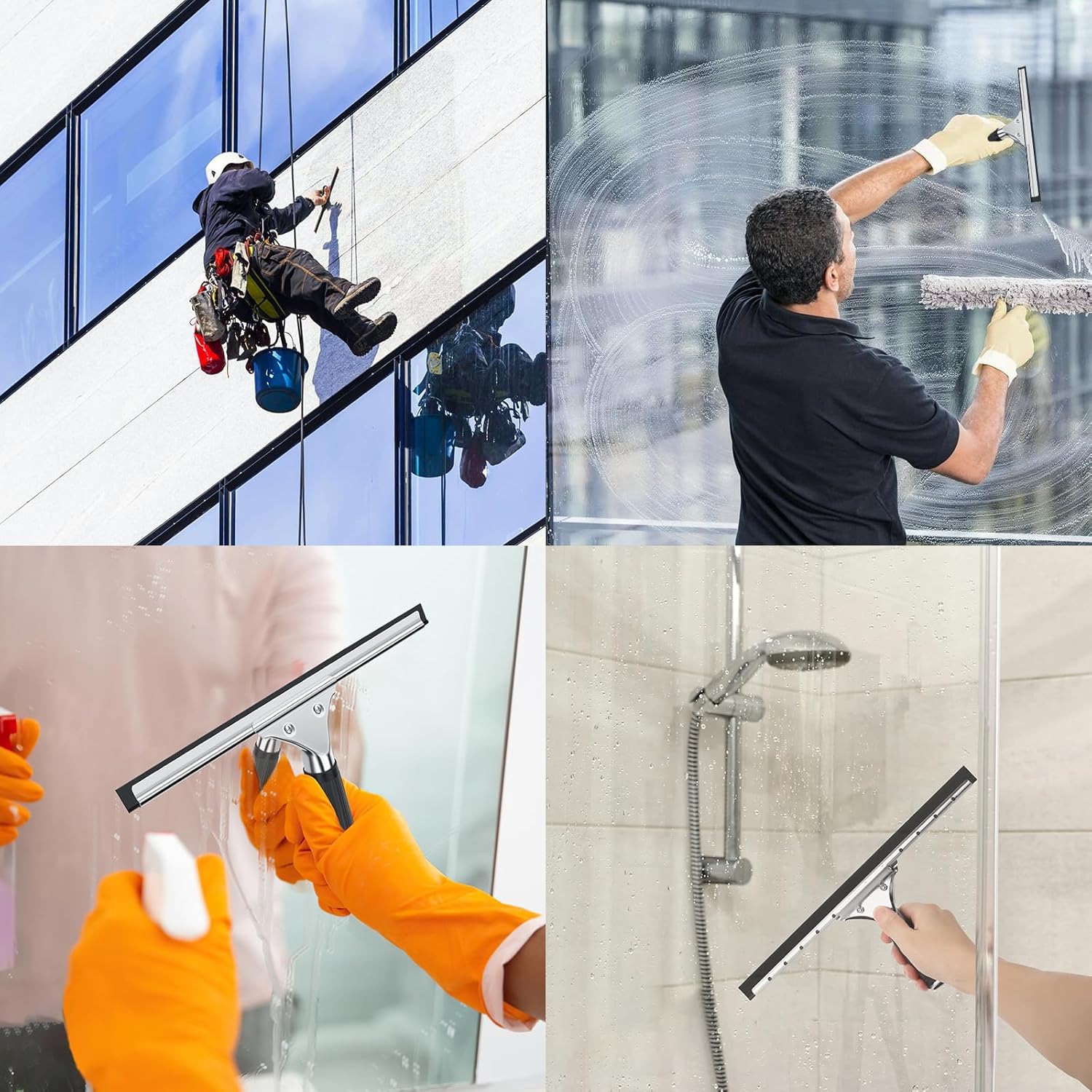 Kasanni Limpiacristales Ducha Profesional 30 cm, Escobilla de Goma para Ventana de Acero Inoxidable para Limpiar y Secar Vidrio, Azulejos, Ventanas, para Eliminar Cualquier Resto de Agua (Negro)