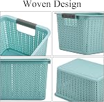 Lawei 9 Pack Plastic Storage Baskets, 10.5 x 7.1 x 5.5 Inch Weave Storage Bins with Handle, Plastic Shelf Organizer Basket for Home Cabinet, Pantry Storage Bins for Toys, Classroom, 3 Colors