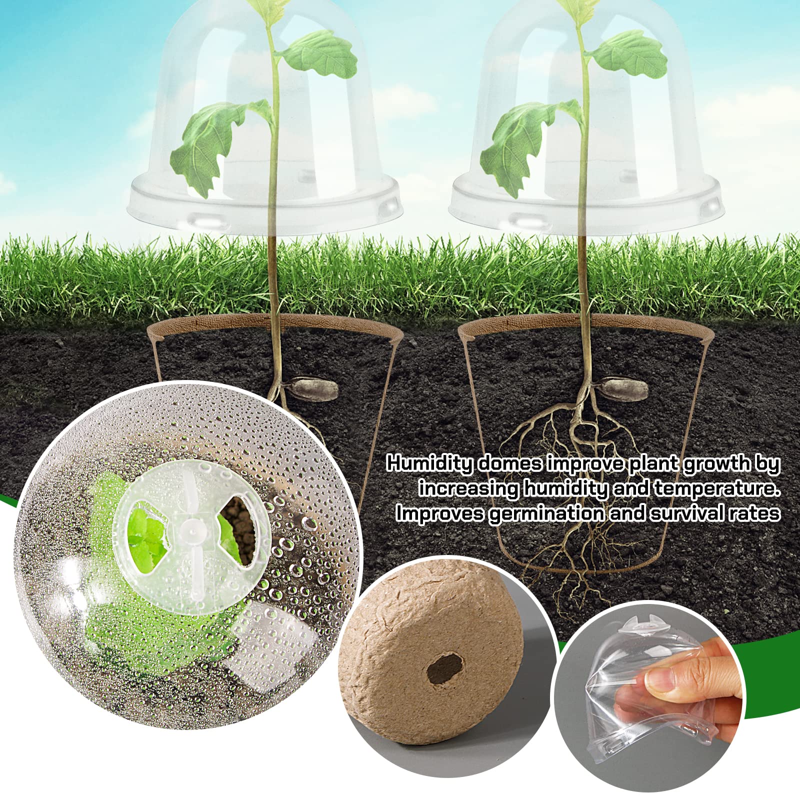 20pcs Semilleros Germinación Biodegradables Macetas Semillas para Germinación con Tapa Transparente Maceteros Biodegradables Pequeñas con Agujeros para Plantar Invernadero Huerto Jardín