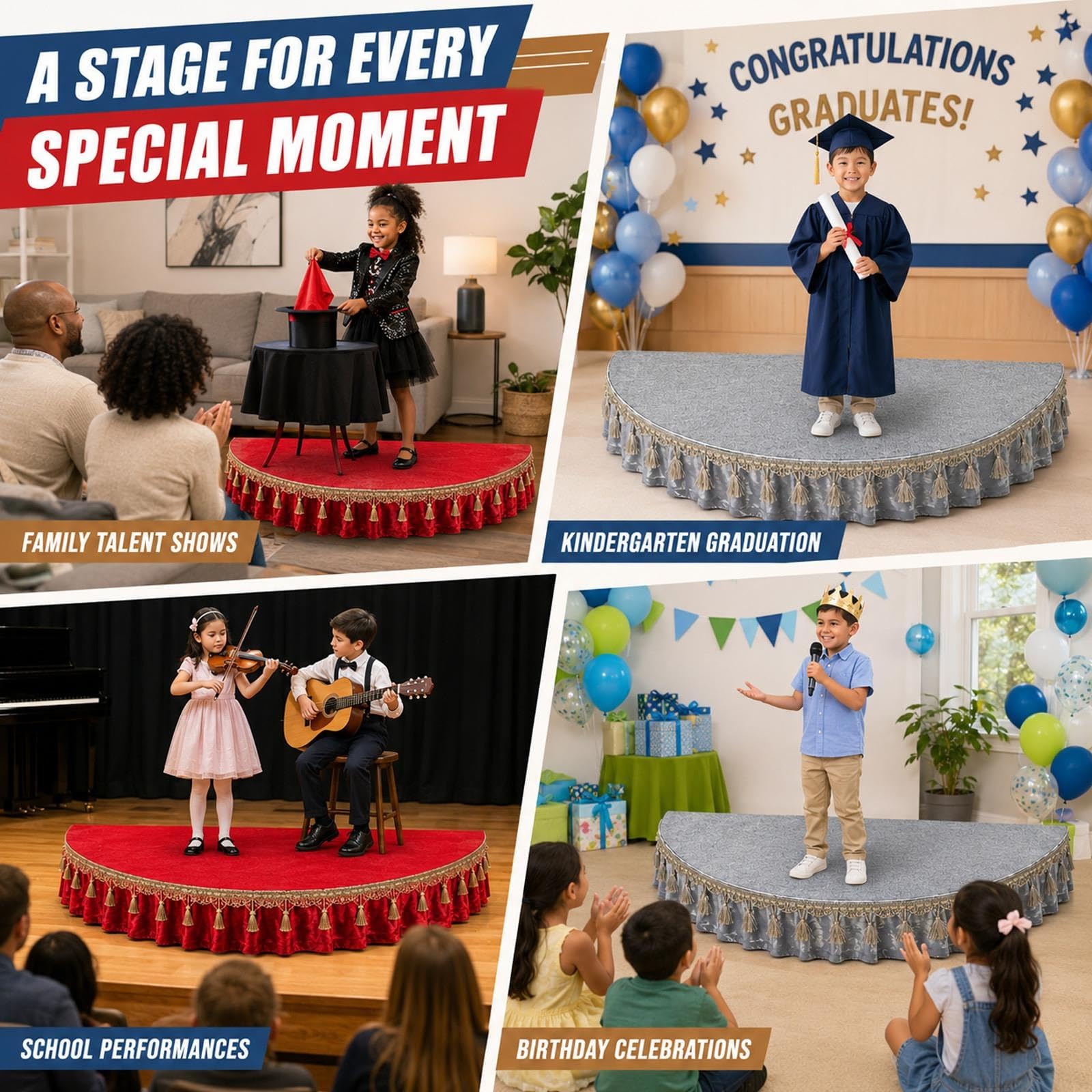 Plataforma de escenario infantil portátil semicircular para eventos