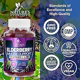Immune Support Gummies - Sambucus Elderberry Gummy with Elder Berry Extract, Zinc & Vitamin C, Natural Vegan Immune Support Supplement for Adults & Children, Gummy Elderberry Vitamins - 120 Gummies