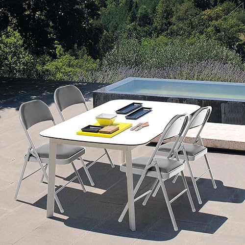 Miniatura 7 de Paquete de 4 sillas plegables con asientos acolchados, silla plegable acolchada con marco de acero para eventos, oficina en casa, silla plegable de