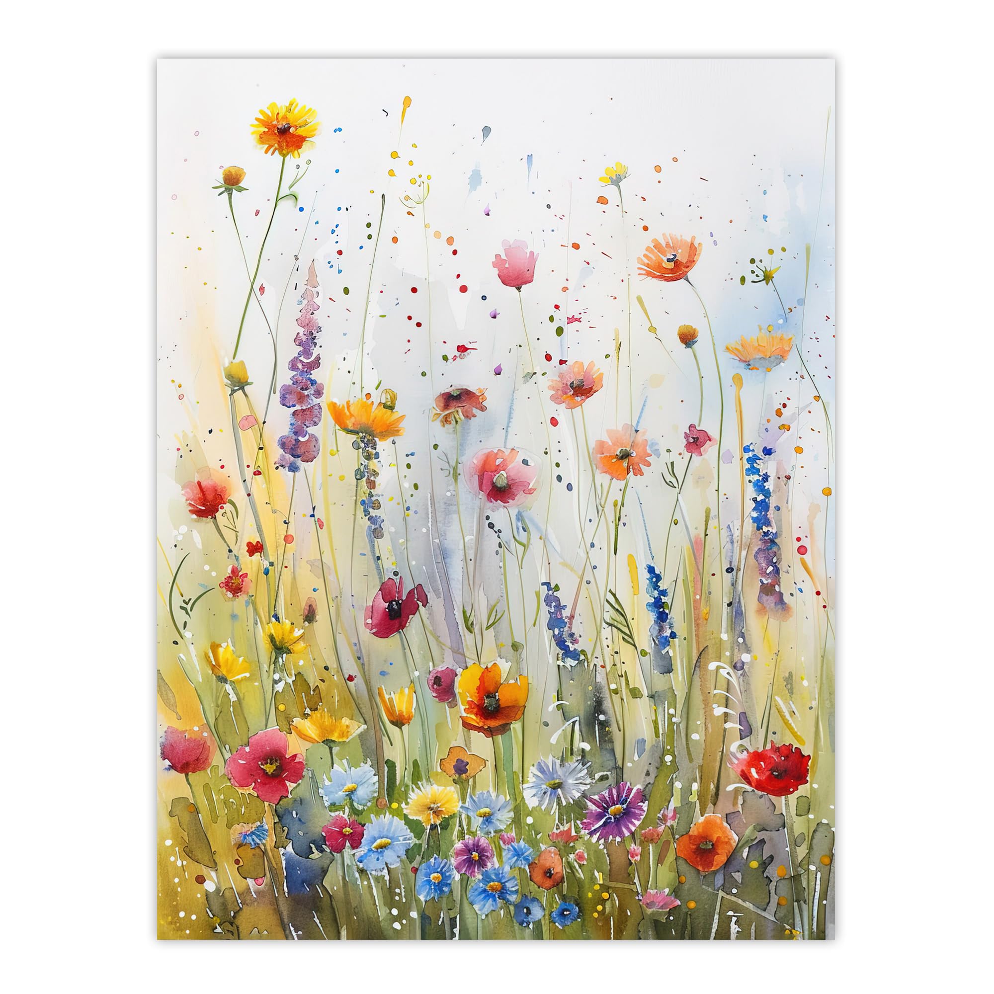 Artery8 Spring Wildflower Meadow Watercolour Painting Living Room Large Wall Art Poster Print Thick Paper 18X24 Inch