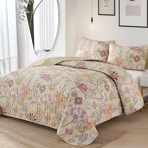 Miniatura 2 de WONGS BEDDING Juego de edredón floral tamaño Queen, juego de ropa de cama de microfibra suave y ligera, juego de 3 piezas para todas las estaciones