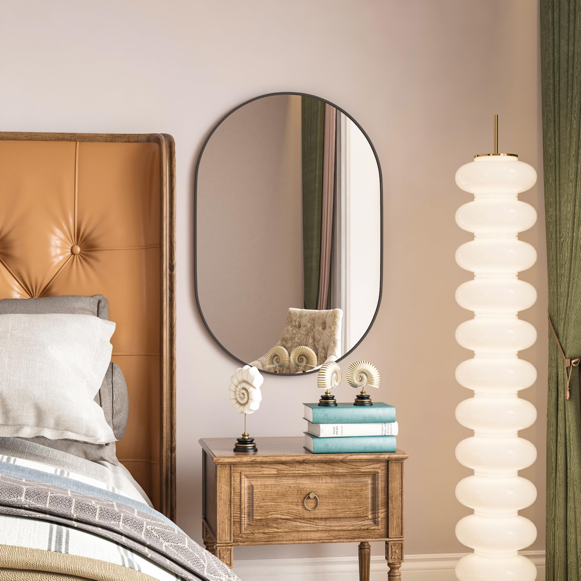 Schwarz Oval Badezimmer Wandspiegel, 50x75cm Oval Wandspiegel Dekor Eingang Weg, Eitelkeit Wand Spiegel für über Waschbecken, Eingang, Wohnzimmer, Flur, Schlafzimmer