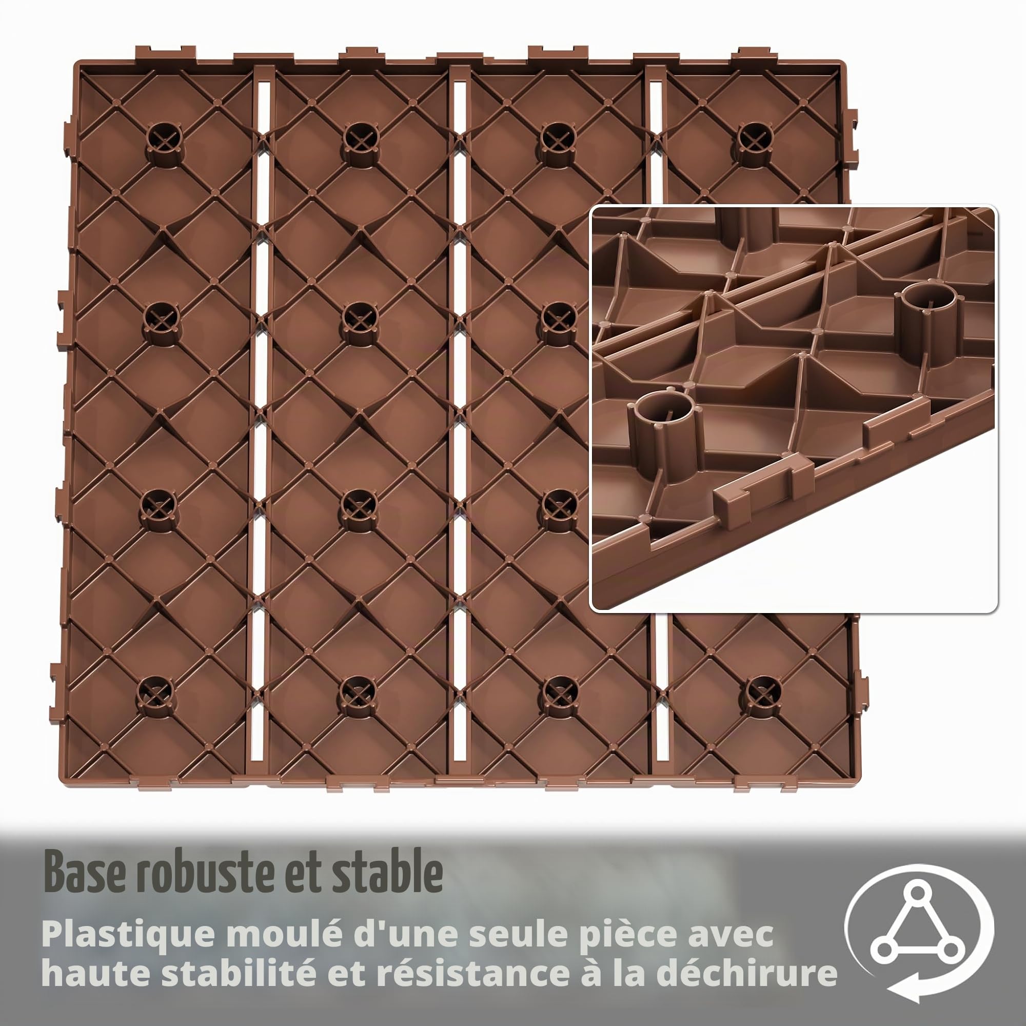 LZQ Lot de 55 dalles de balcon, 30 x 30 cm, aspect bois, revêtement de sol pour balcon, jardin, en plastique polyéthylène, surface antidérapante, plaques résistantes aux intempéries avec fonction de