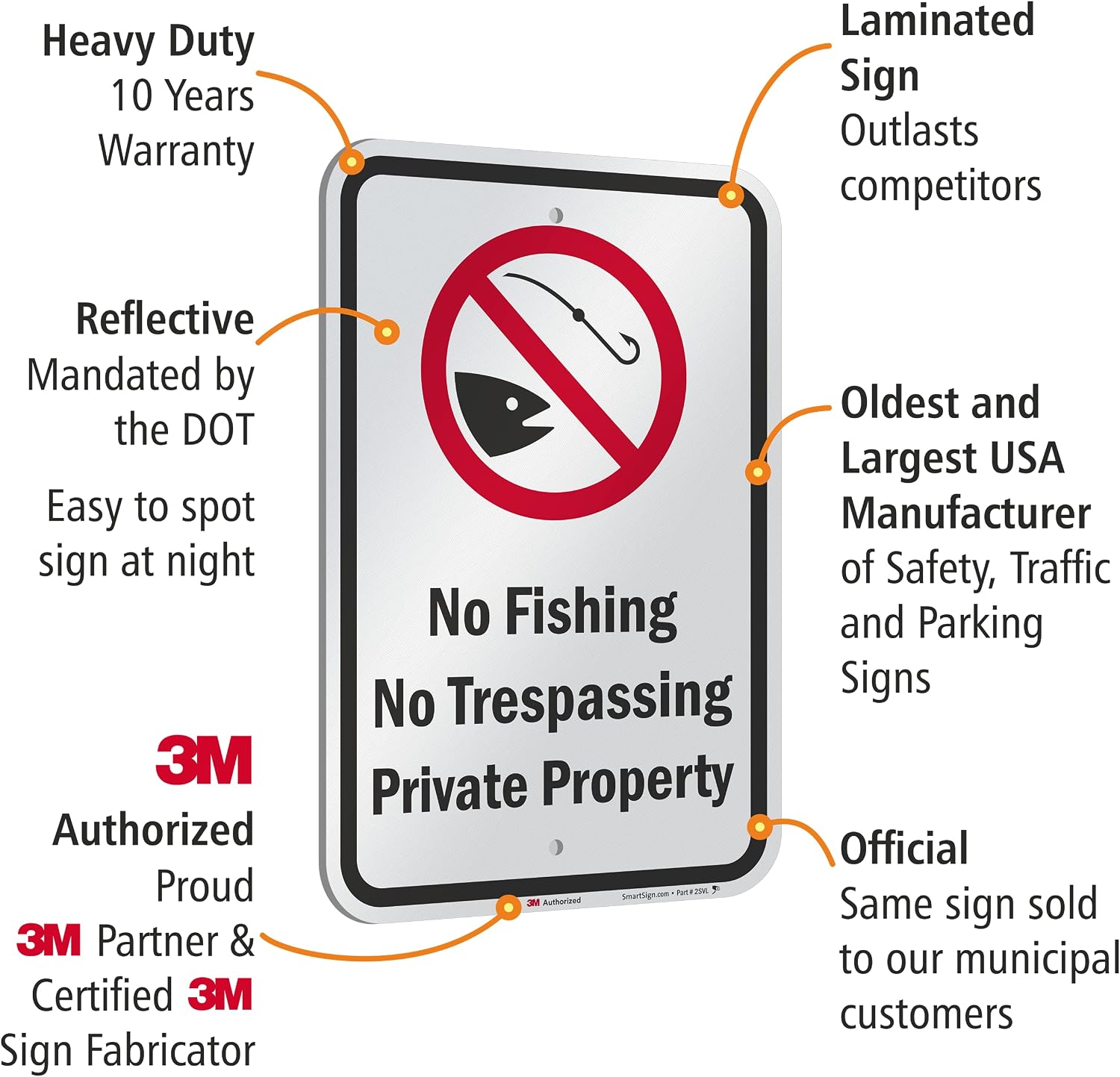 SmartSign 18 x 12 inch “No Fishing, No Trespassing - Private Property” Metal Sign, 63 mil Aluminum, 3M Laminated Engineer Grade Reflective Material, Red, Black and White, Made in USA