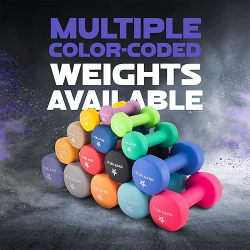 Miniatura 4 de Yes4All Neoprene Coated Dumbbell Hand Weight Sets of 2 - Multiple Weight Options with 15 Colors, Anti-roll, Anti-Slip, Hexagon Shape