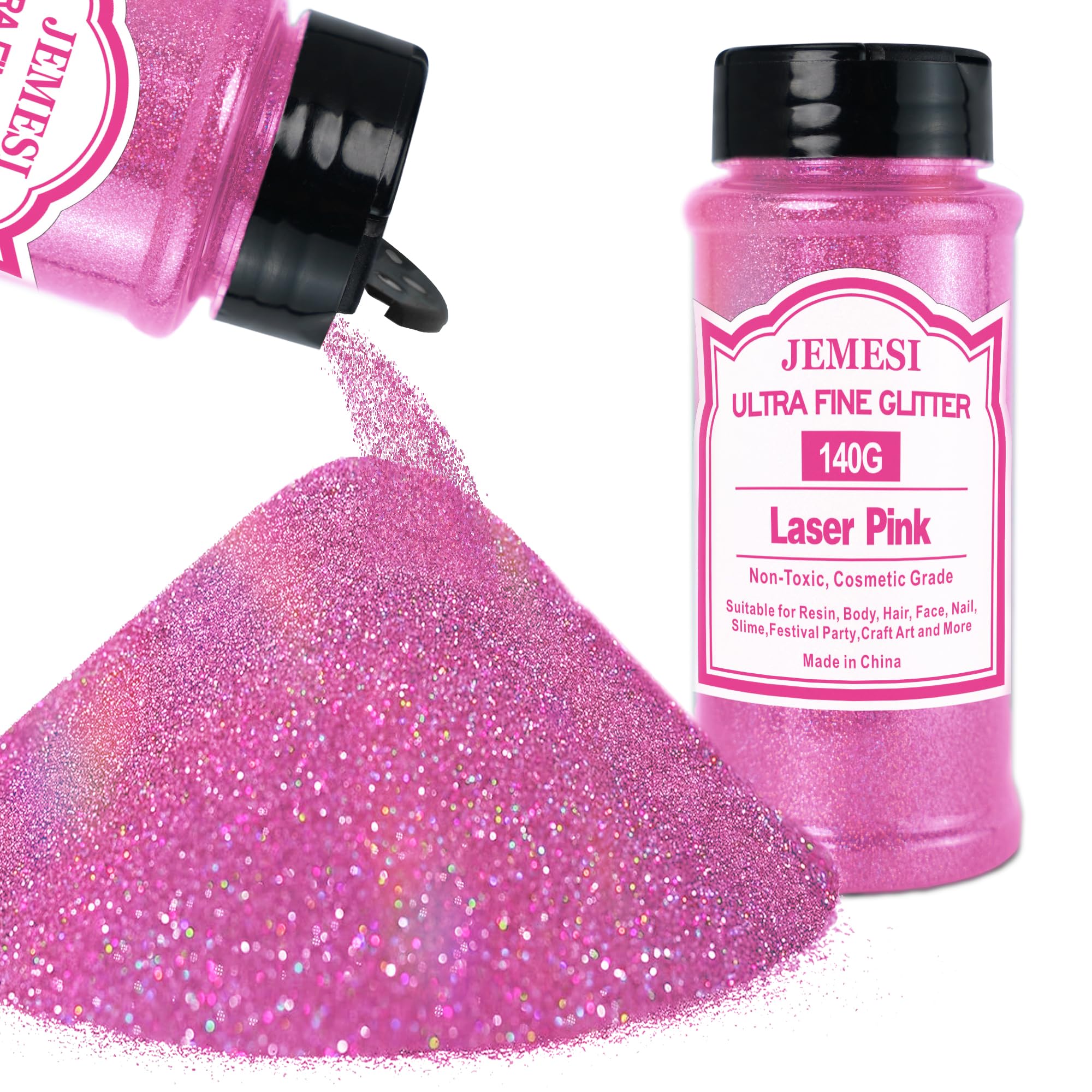 Glitter Olografici Ultrafini, Glitter Di Bellezza, Rosa laser140g, Adatti Per Capelli, Viso, Corpo, Unghie e Trucco Natalizio. Adatti Anche Per Resina Epossidica, Vetro e Lavori Artigianali.