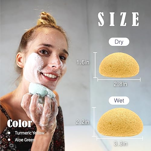 Miniatura 2 de myHomeBody Esponjas faciales naturales de Konjac - para una limpieza facial suave y exfoliación (2 amarillo cúrcuma, 2 verde aloe)