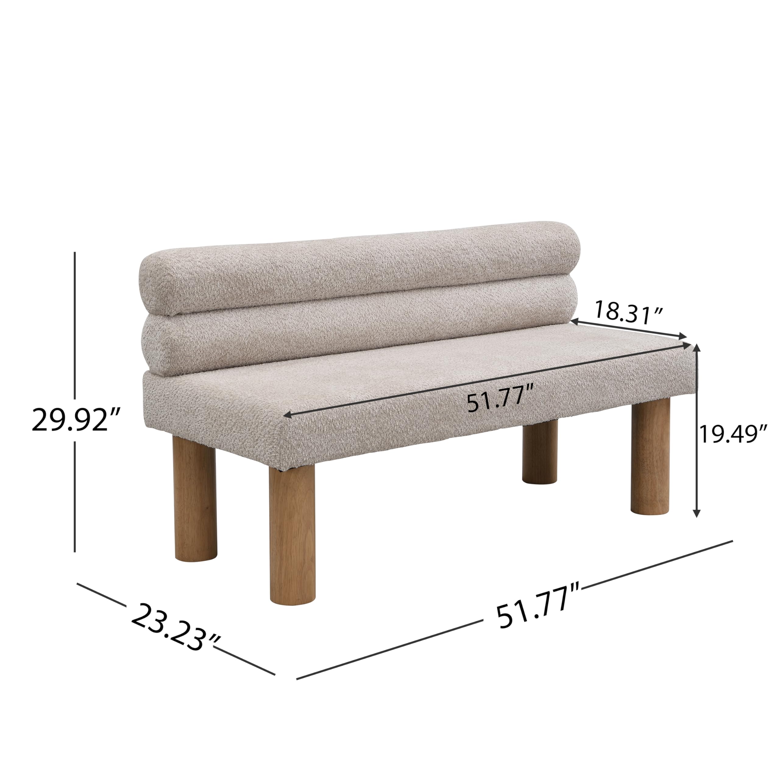 Christopher Knight Home Wally Boucle Upholstered Dining Bench, Modern Large Dining Room Chair, Entryway Ottoman Bench, Bedroom End of Bed Seating, Armless Desing and Wooden Frame, Light Gray+Natural