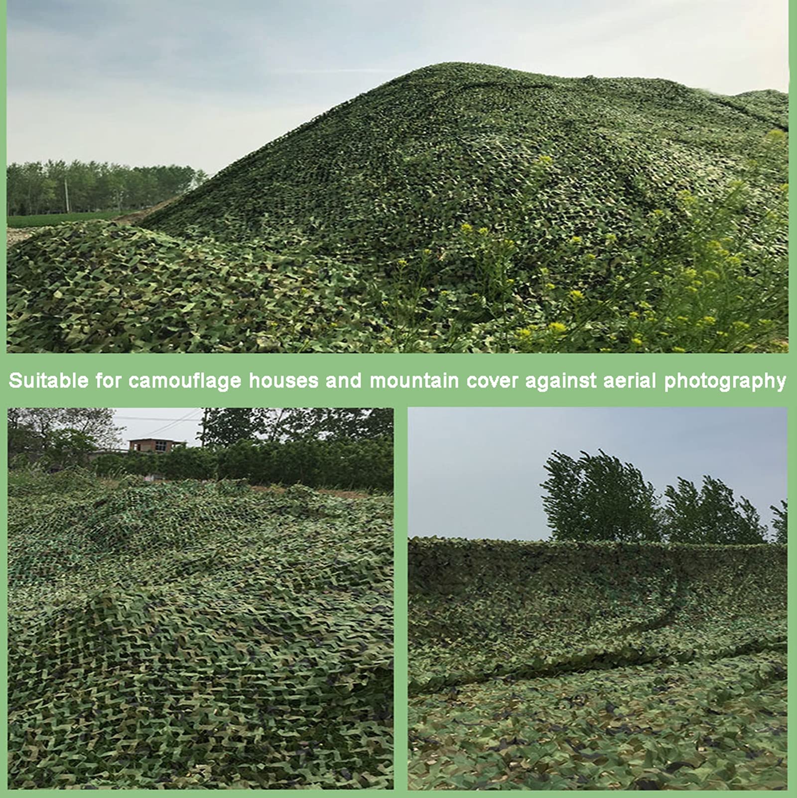Siatka maskująca z siatki, 10 x 10 m, wojskowa siatka kamuflażowa, na polowanie, kemping, las, osłona przeciwsłoneczna i dekoracje, trwała, wojskowa kryjówka, idealny sprzęt outdoorowy