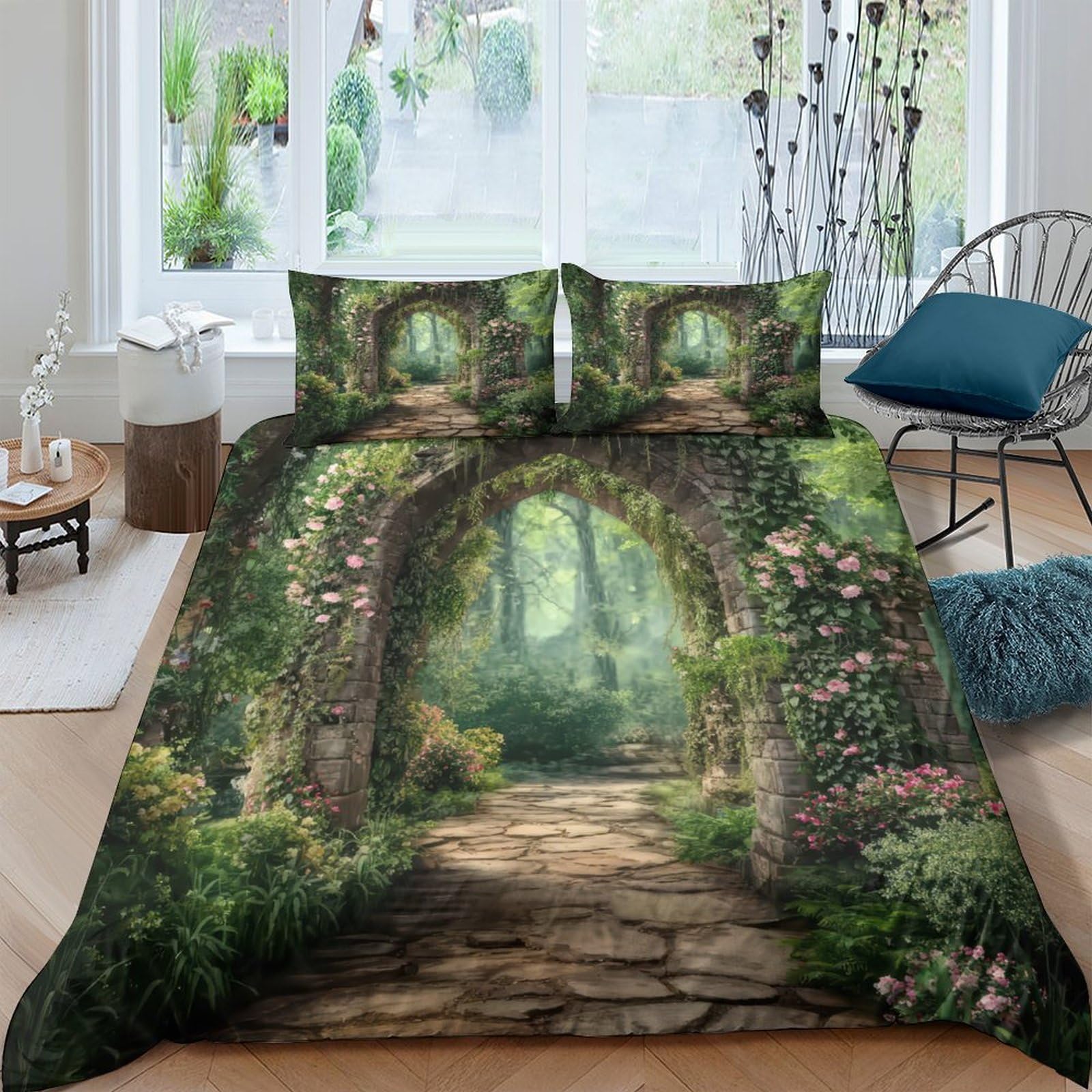 Ctjqhvkz Style-9 3D Printed Enchanted Garden Fitted Sheet Microfiber Soft Breathable Forest Arch Bed Cover For Bedroom Guest Room Decor Single（135X200cm）