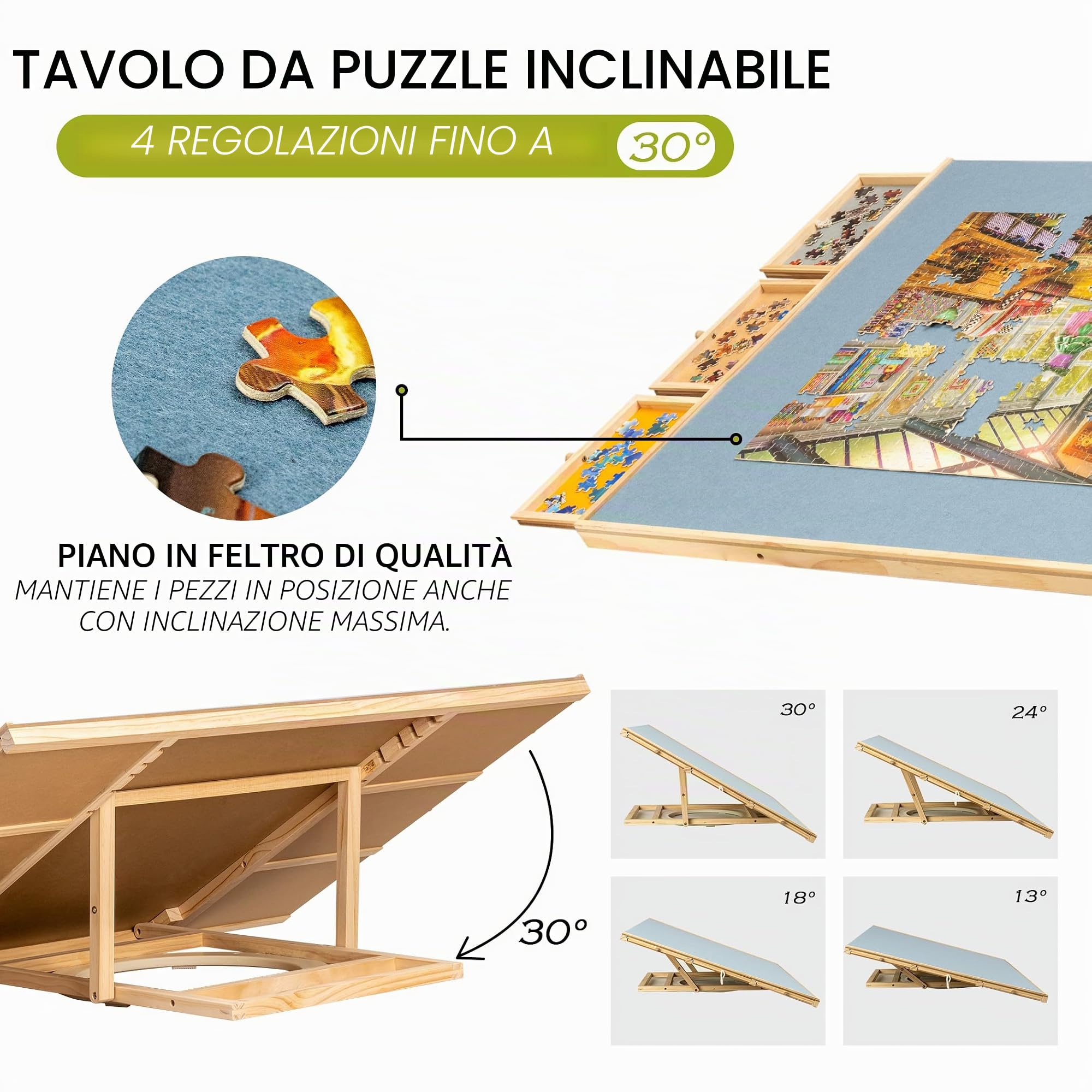 Lavievert Tavola puzzle girevole e inclinabile, 2000 pezzi, tavolo regolabile con cavalletto integrato, portaoggetti per adulti