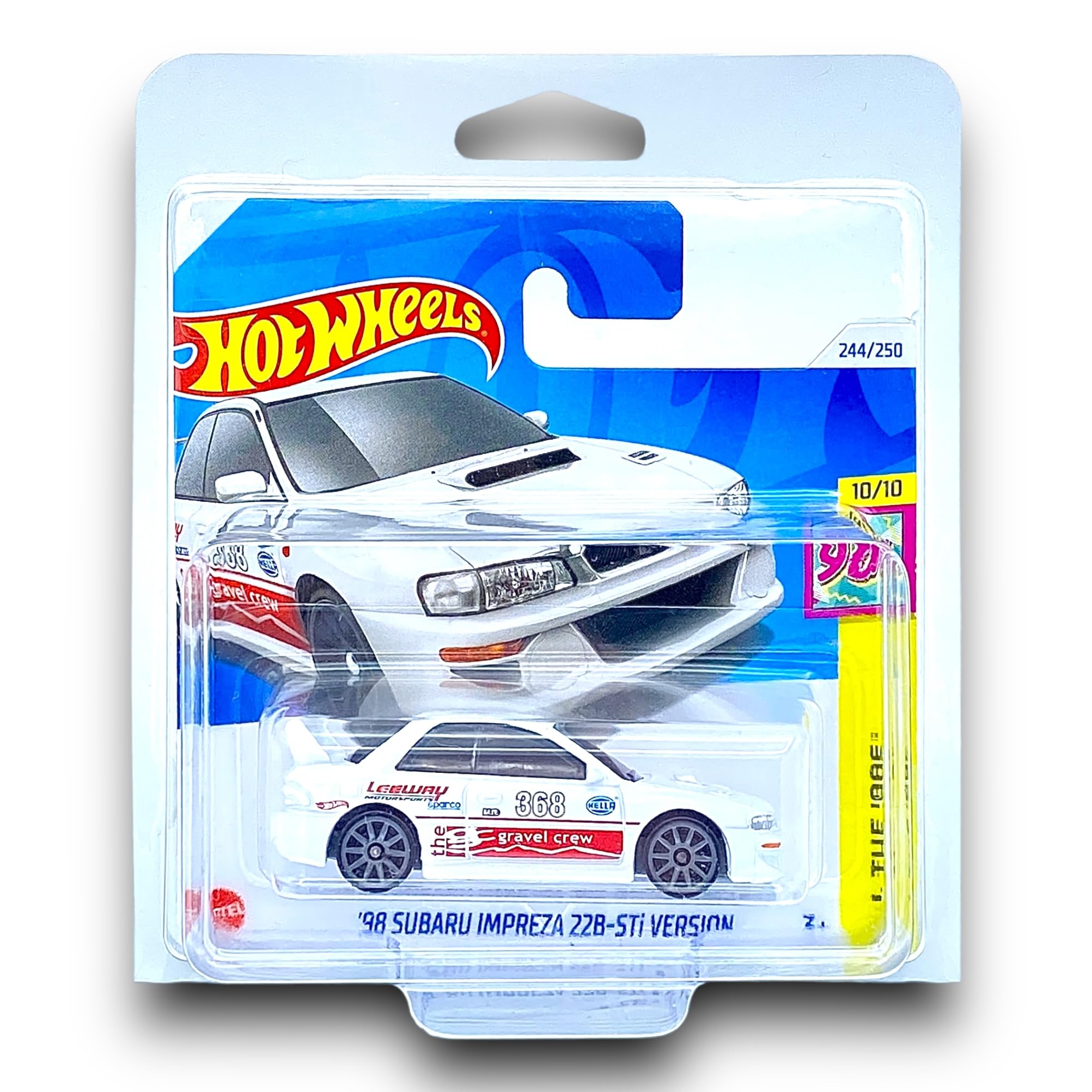 Hot Wheels '98 Subaru Impreza 22B-STi Version (White & Red) 10/10 HW: The '90s - 2024-244/250 (Short Card) - includes a KLAS Car Keeper Protector Case - HTB12