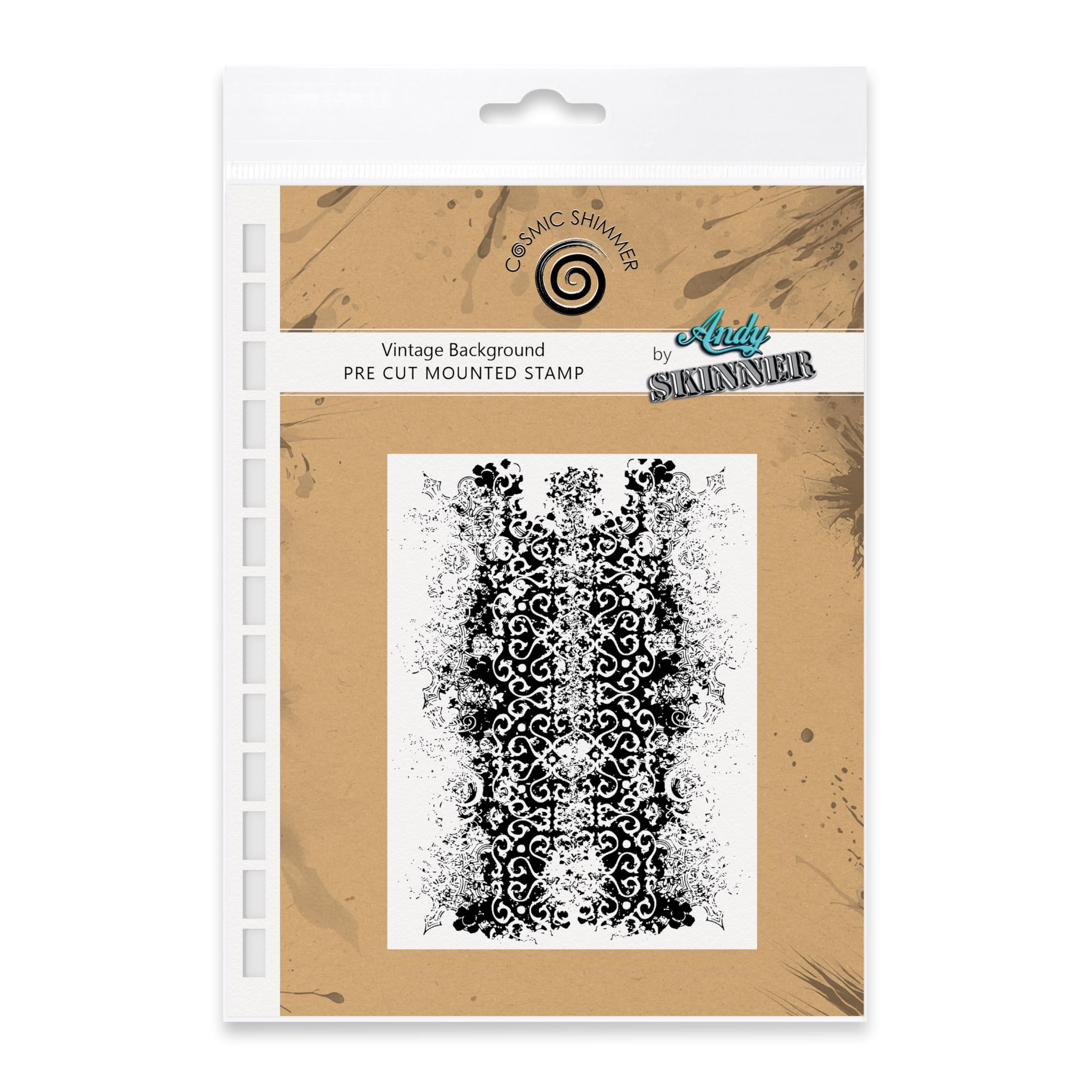 Cosmic Shimmer Red Vintage Background Pre Cut Mounted Rubber Stamp By Andy Skinner & Katy Sue. Creates An Aged Vintage Design For Stamping In Mixed Media, Art Journaling, Card Making. Design 118 X 92Mms.