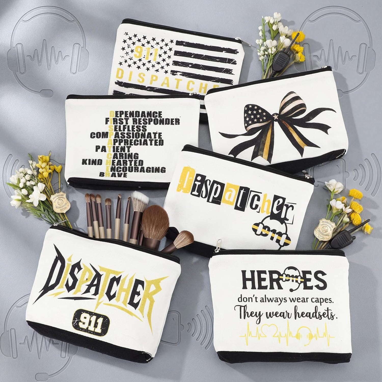 12 Pcs 911 Dispatcher Appreciation Gifts for Women Tote Bags Makeup Bags Dispatcher Telecommunicator Week Gift for 911 Dispatchers Operator First Responders Retirement
