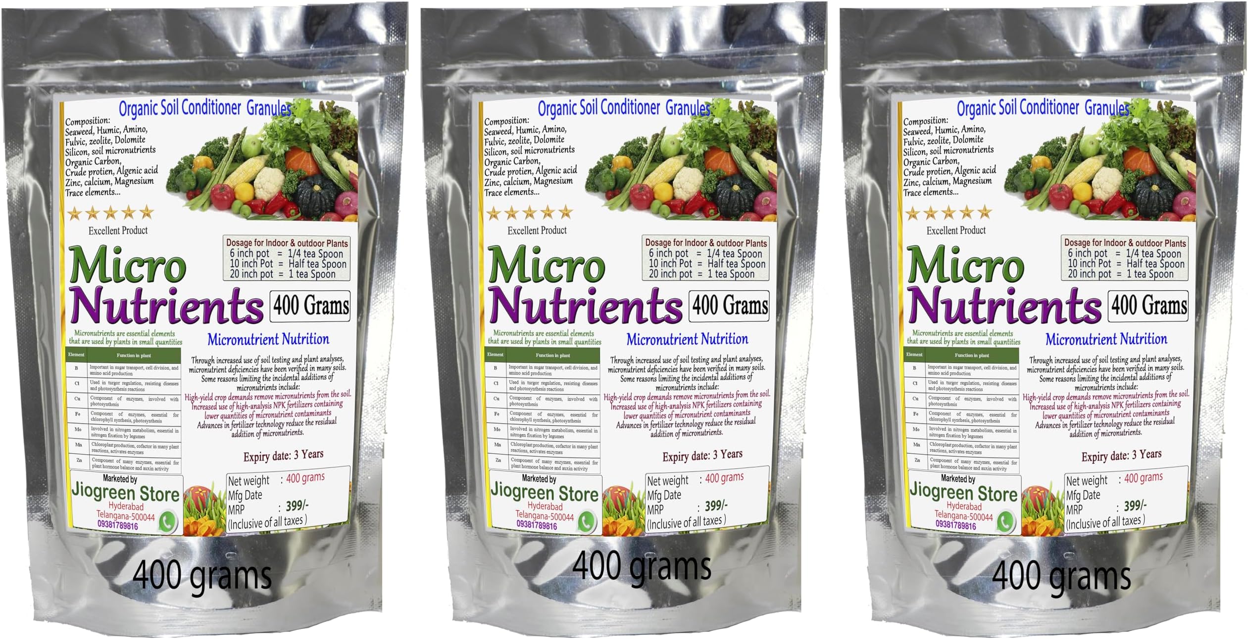 Jio Green garden Store Organic Micro NUTRIENTS granules (3 packs of 400 Grams)