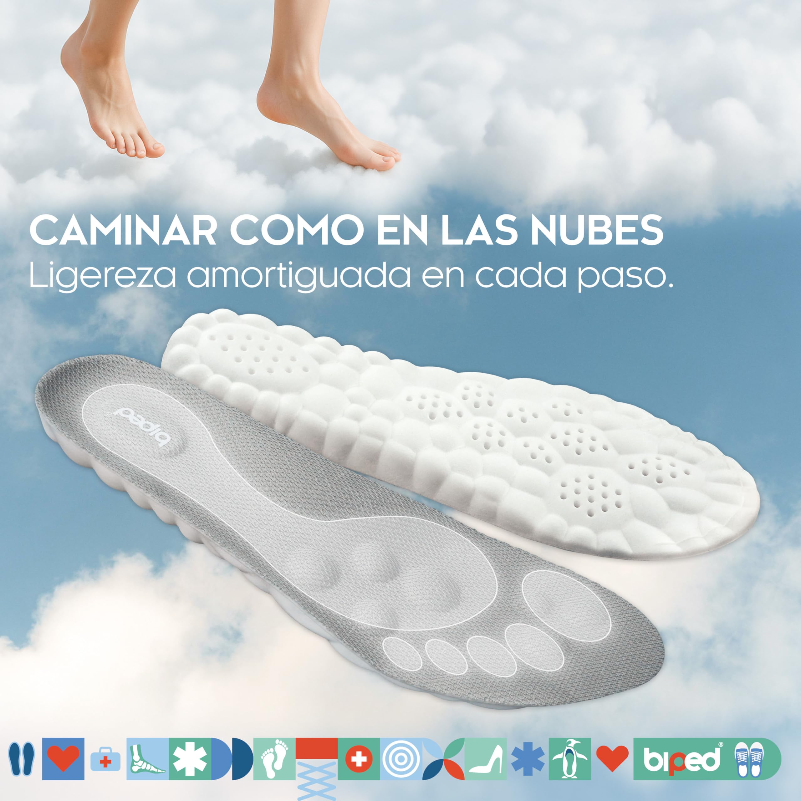 Biped Cloud Plantillas Extra Suaves para Deporte, Uso Diario, Calzado Laboral – Ortopédicas Amortiguadoras con Cojín de Talón