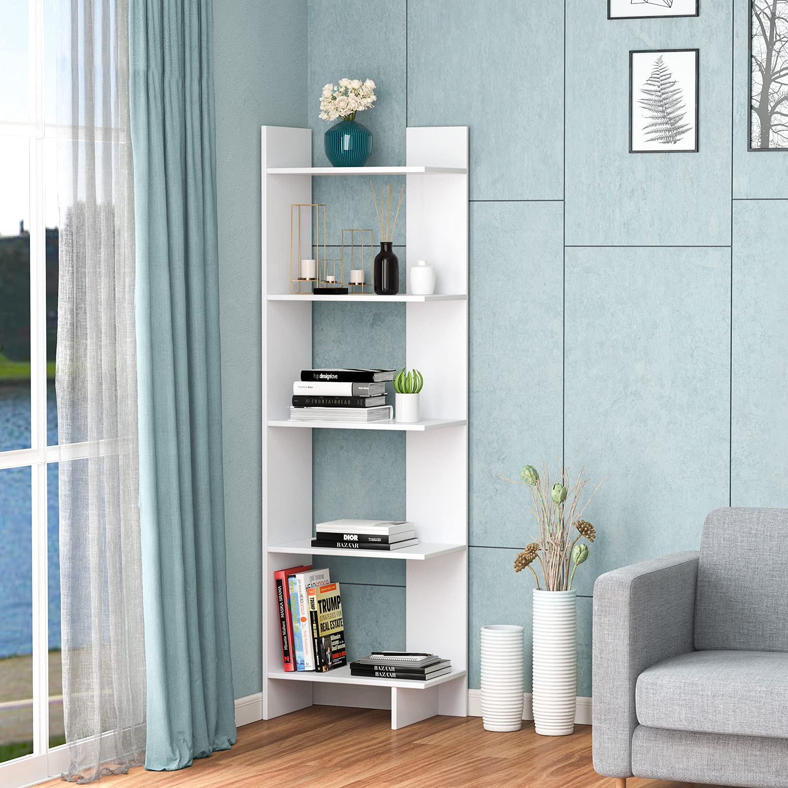 Tangkula 5Shelf Bookcase, Room Divider and Display Shelf, Freestanding