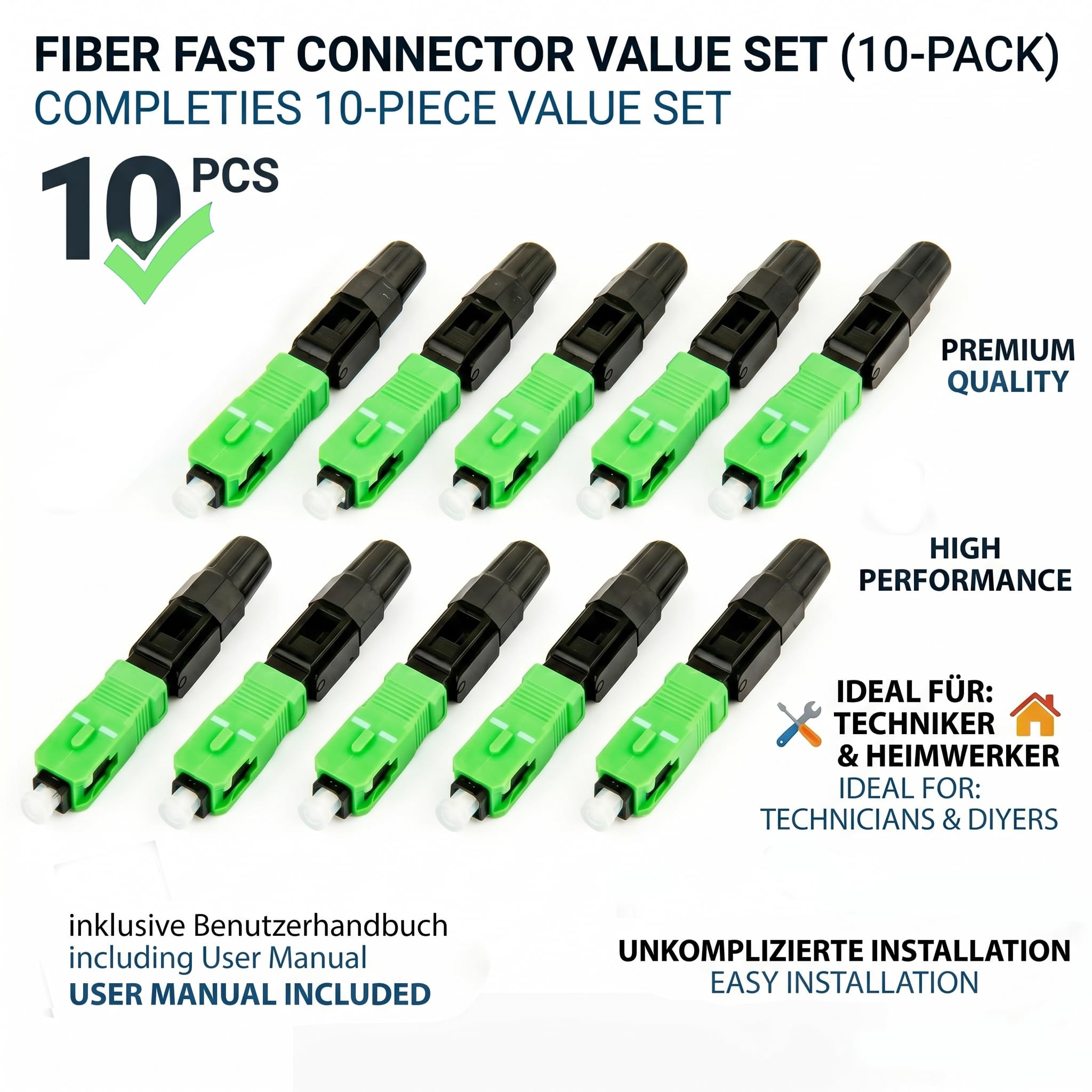 Conectores de fibra óptica SC APC tipo Flip, conector frío rápido para red CATV, 10 unidades