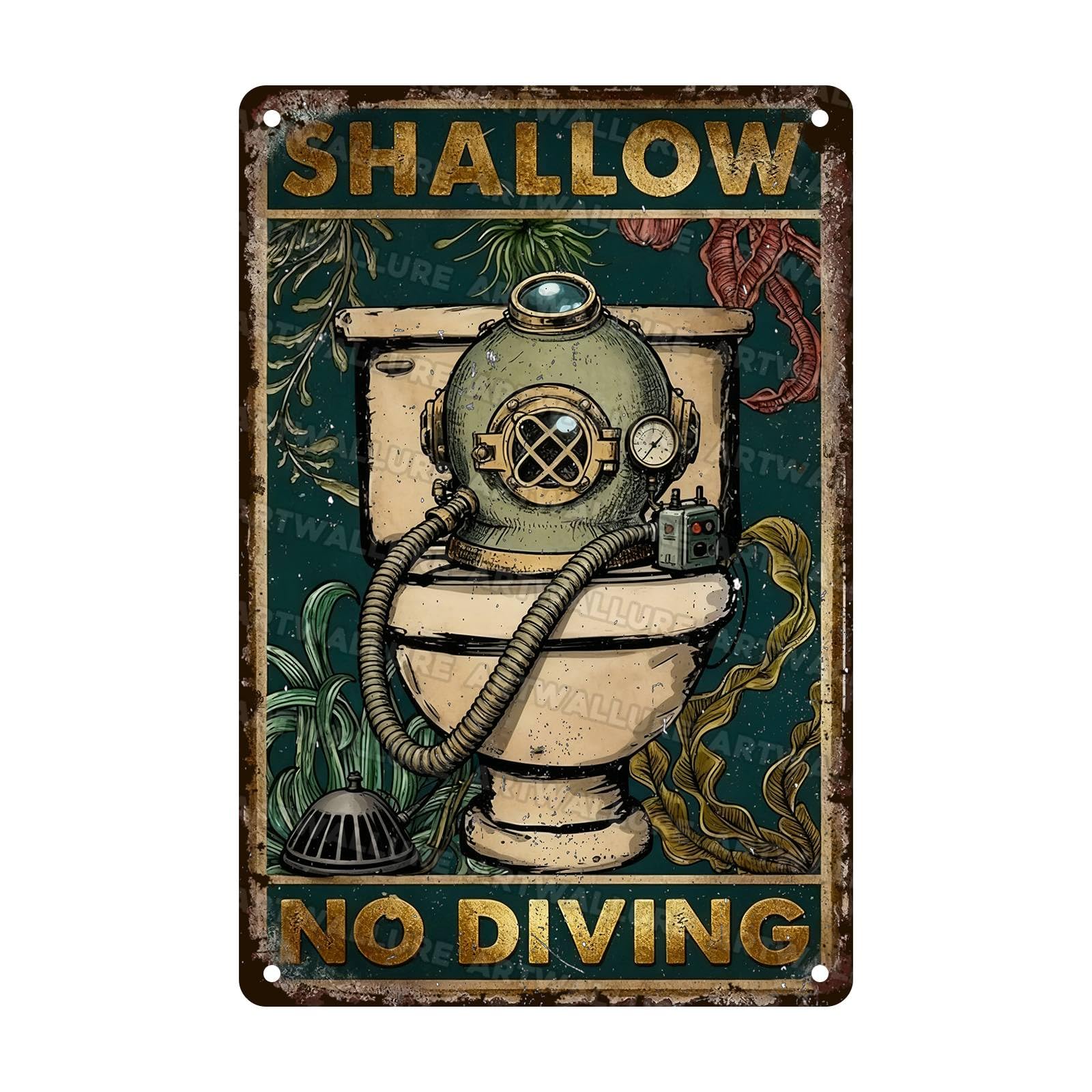 Scuba Shallow No Diving Metal Sign Vintage Humor Wall Art For Garage Bar Restaurant Kitchen Cafe Pub Decor 8x12Inch