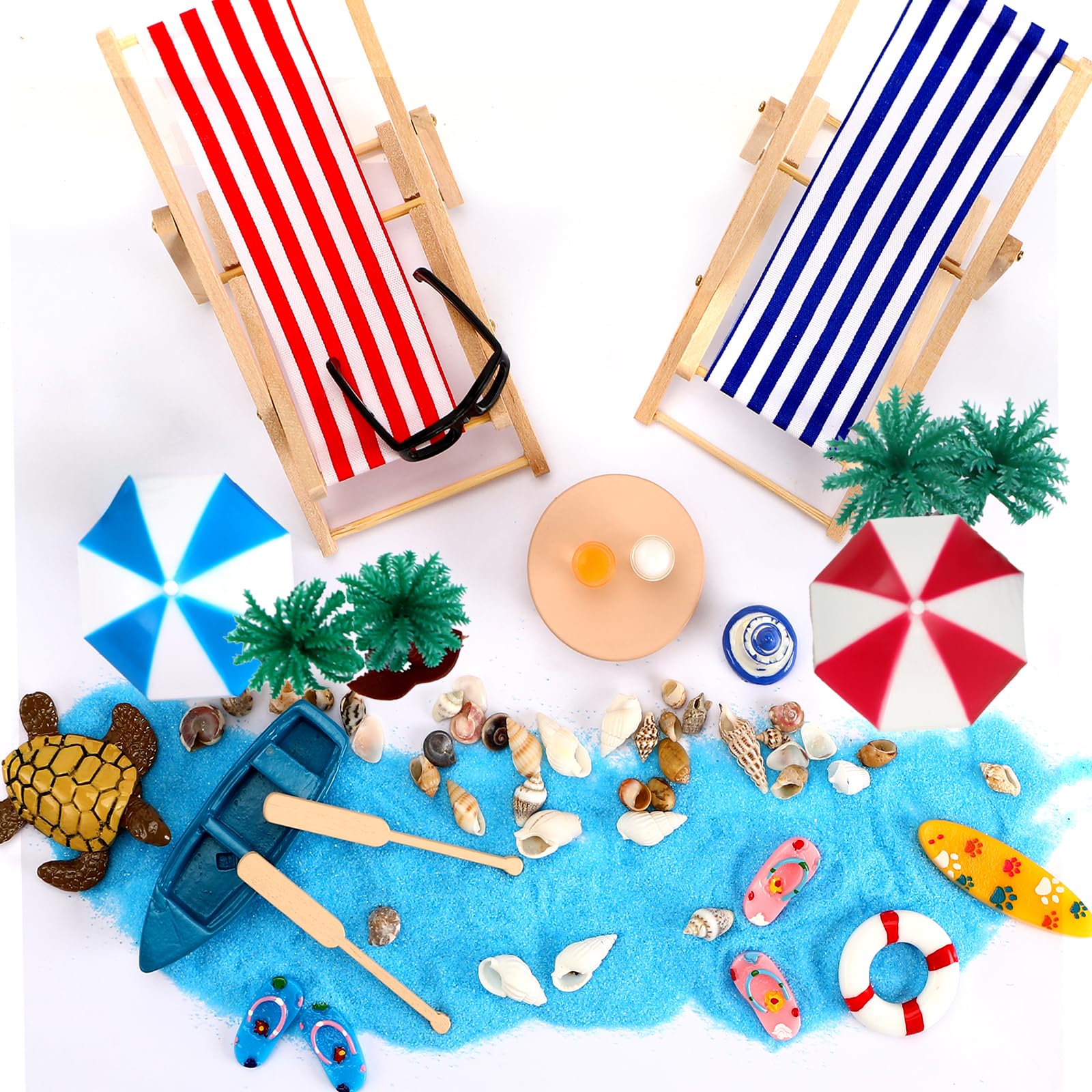 Set 16 Miniature Spiaggia - Ombrelloni, Sdraio, Palma Per Diorami E Decorazioni Fai Da Te - Foto 7