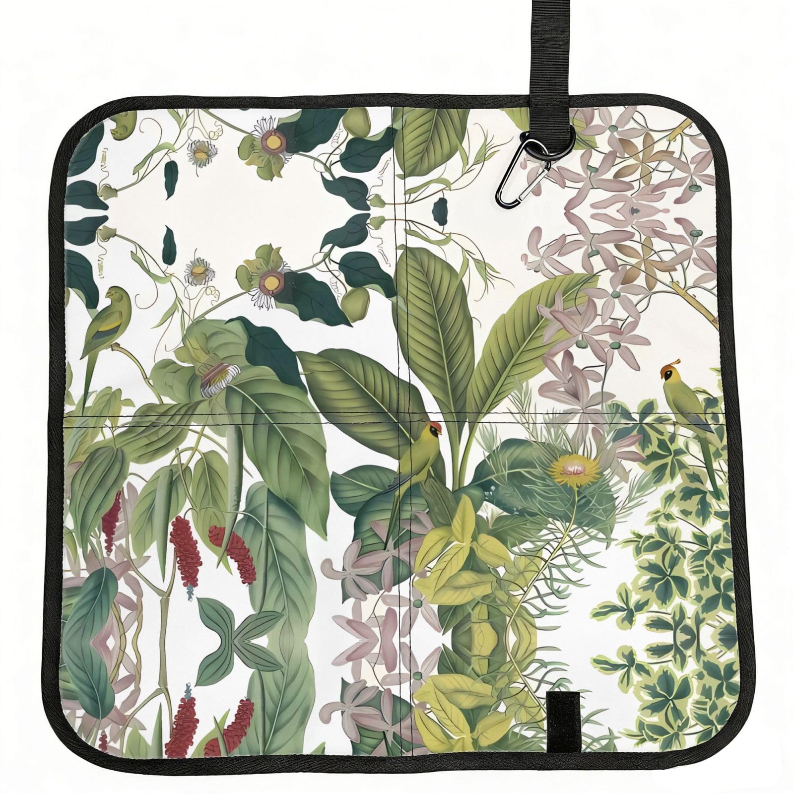 WBQLSL Tropical Flower Leaf Parrot Foldable Seat Cushion - Portable Stadium Pad with Carabiner for Camping Hiking Picnic Beach