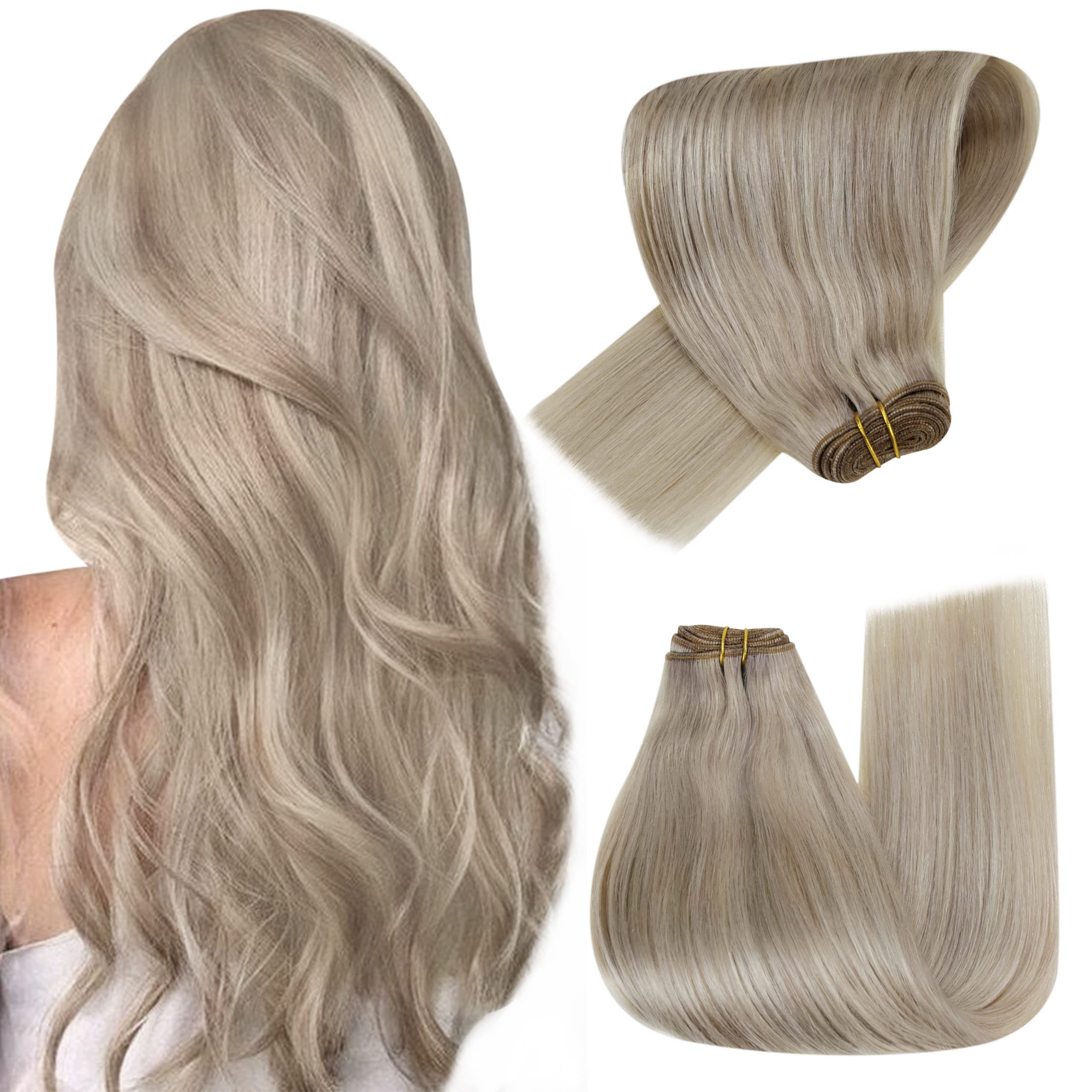 Hetto Hair Weft Extensions Sew in Human Hair #17/23 Blonde Highlighted Hair Wefts Human Hair 18 Inch 100g Brazilian Weft Hair Extensions Human Hair