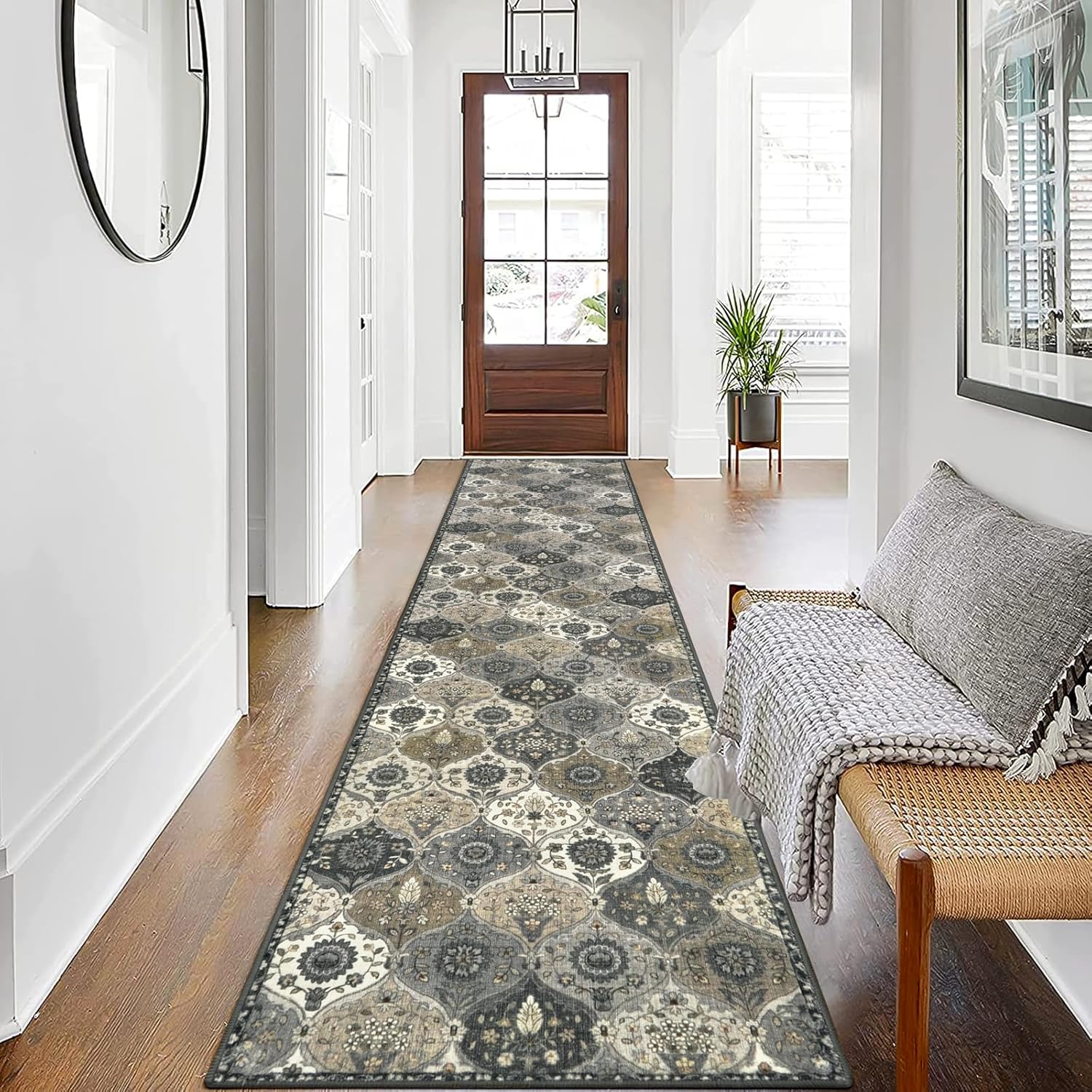 Lahome Moroccan Washable Runner Rug - 2x10 Runner Rugs with Rubber Backing Ultra-Thin Vintage Kitchen Rug Runner Non-Slip Stair Runner Throw Carpet for Entryway Bedroom Laundry Room(2'x10',G