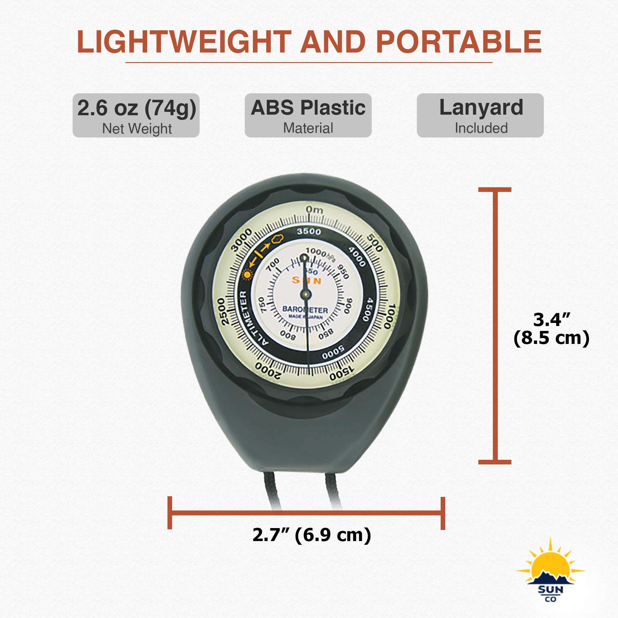 Sun Company Altimeter 203-M - Battery-Free Altimeter and Barometer 