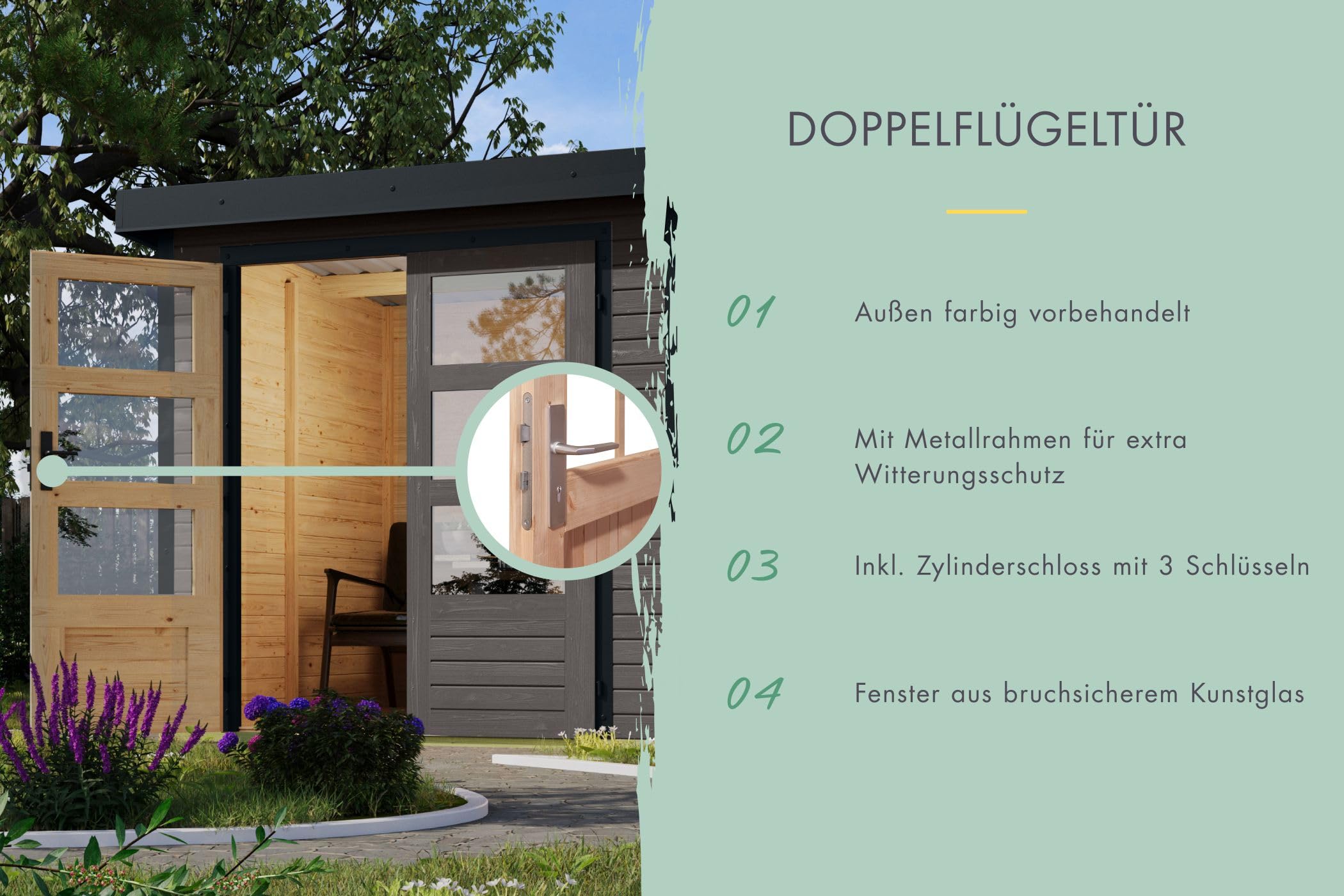 Karibu Gartenhaus Hollywood aus Metall + Holz, in 2 Größen und 3 Farben, optional mit Anbaudach (anthrazit, XL)