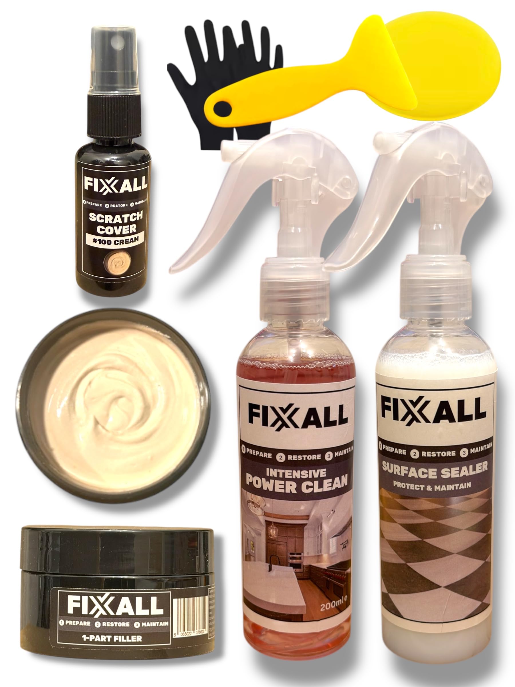 Fixxall All Surface Repair Kit – Floor, Worktop & Furniture Repair Kit for Wood, Laminate, Vinyl, Tile & Stone Surfaces – 16 Colour Repair Fillers & Scratch Cover (Cream)