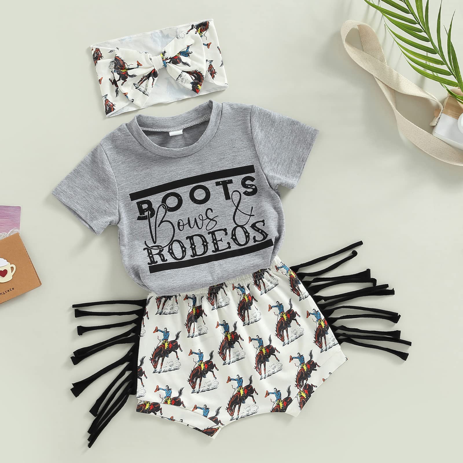 Western Baby Girl Clothes Boho Cow Print Short Sleeve T Shirt Top + Bloomer Shorts Set Infant Summer Outfits (A-Grey, 2-3 Years)