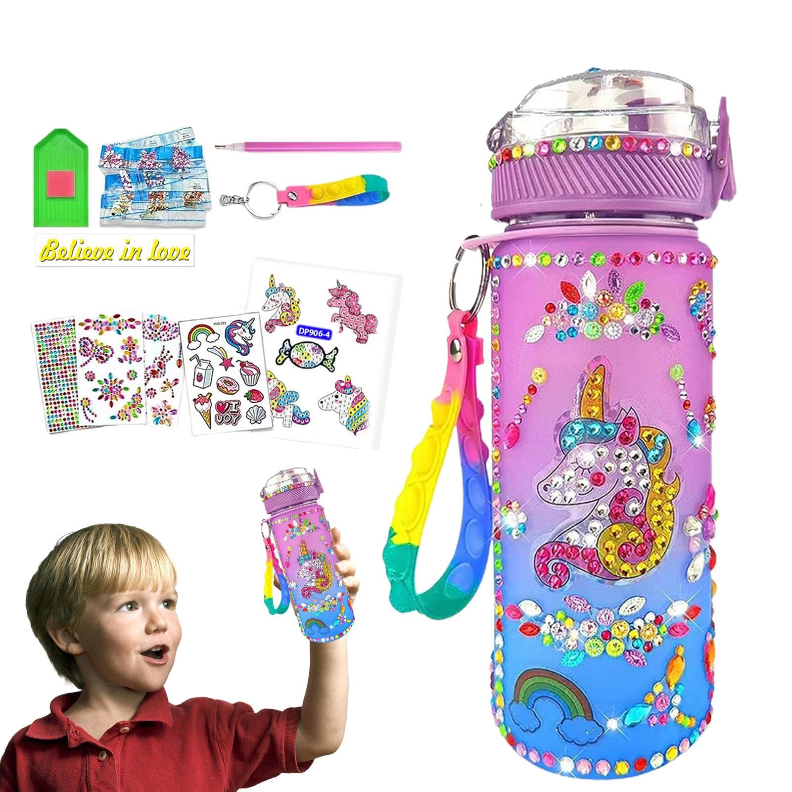 Make Your Own Water Bottle for Girls - Gem Water Bottle with Stickers,Arts and Crafts Kits Toys, Gem Painting Crafts for Girls Aged 6-12