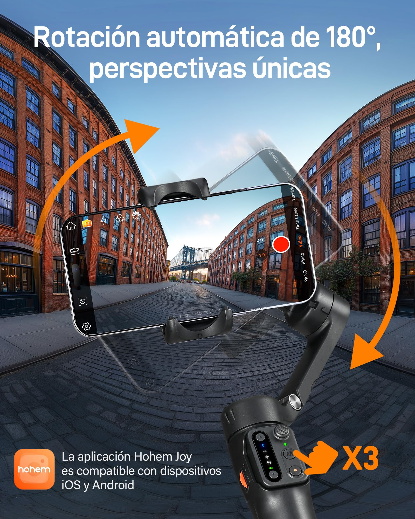hohem Estabilizador de Movil iSteady X3 SE, Estabilizador de cardán 3 Ejes, diseño Ligero y Plegable con Control Remoto Desmontable, Batería de 11 Horas, Gimbal para Vlogs, Selfies y Viajes