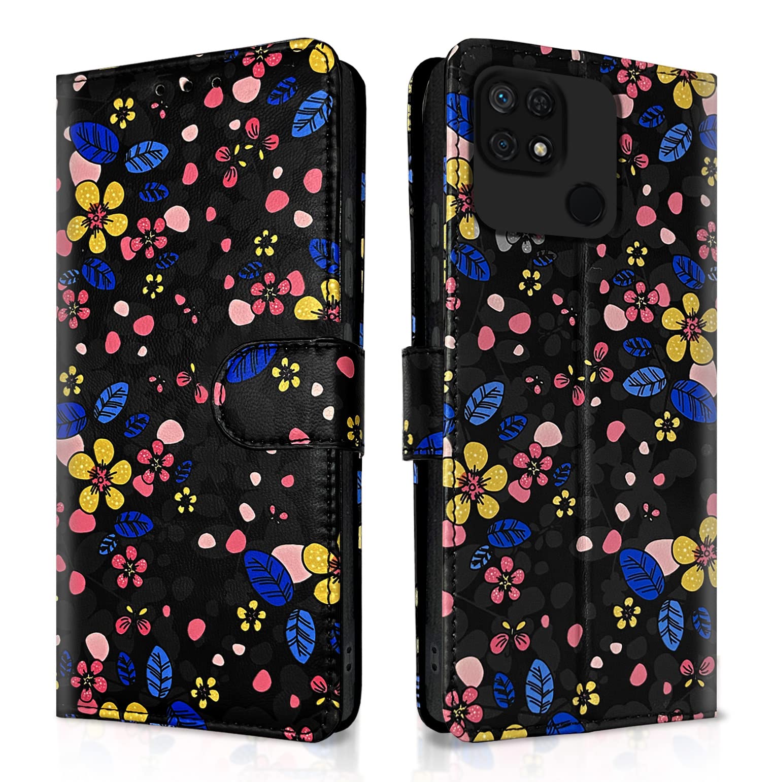 Pikkme Redmi 10 / Redmi 10 Power Flip Cover for Girls Leather Finish Inside TPU with Card Pockets Wallet Stand and Shock Proof | Complete Protection Flip Case (Black Flower) (B0C4V3BVTN) Amazon Price History, Amazon Price Tracker