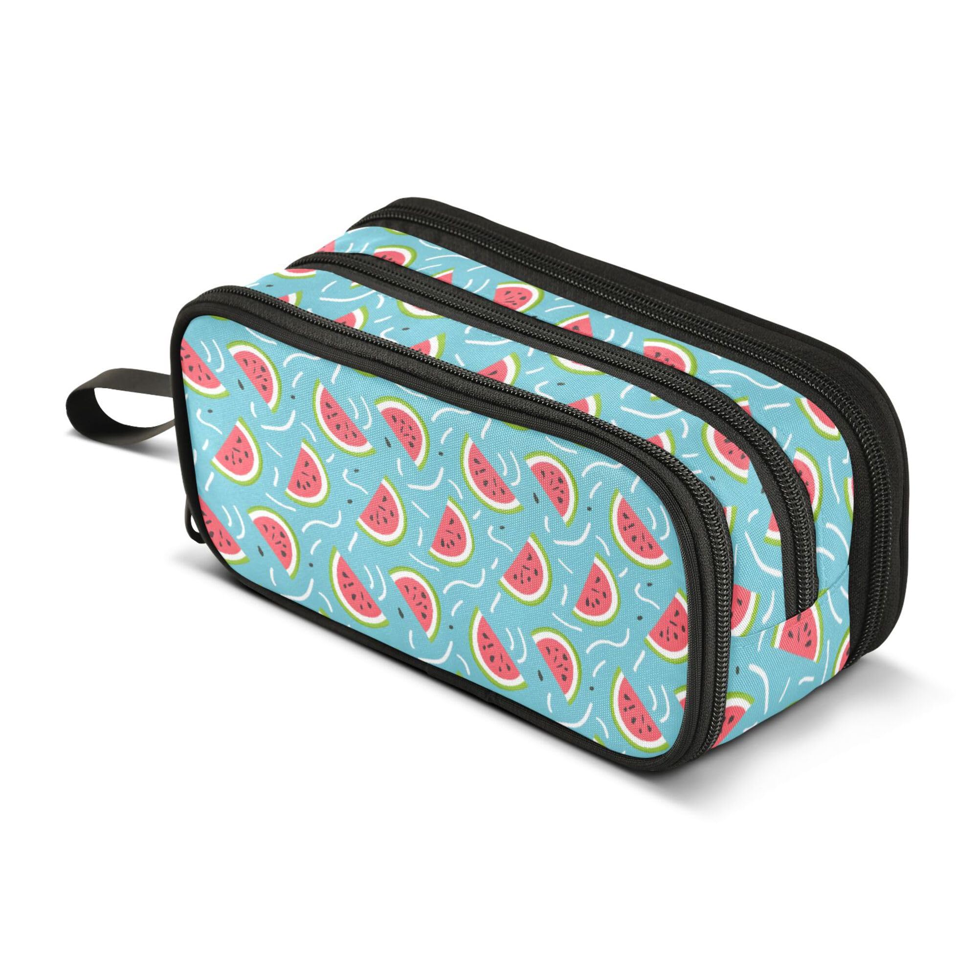 Large Pencil Case, Big Capacity Pencil Bag Pen Pouch Holder 3 Compartments, Watermelon Slices on Blue School Office Supplies Stationery Makeup Bag Storage Organizer for Students Girls Boys Women Men — image 1